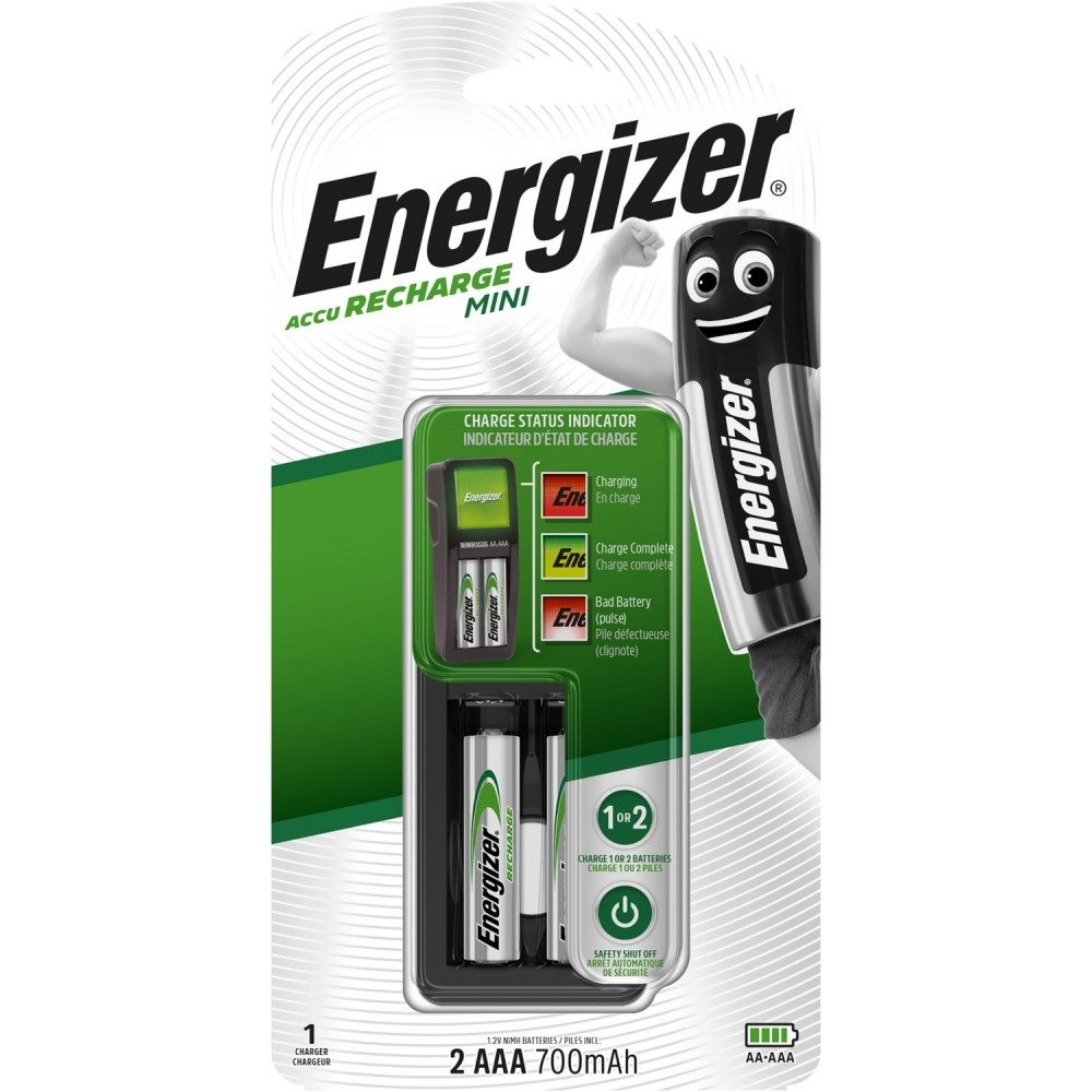 Energizer Elektroauto-Ladestation Energizer Mini Charger mit 2x AAA Akkus - Ladegerät., Kompaktes Design, ideal für unterwegs, Kompaktes Design, ideal für unterwegs