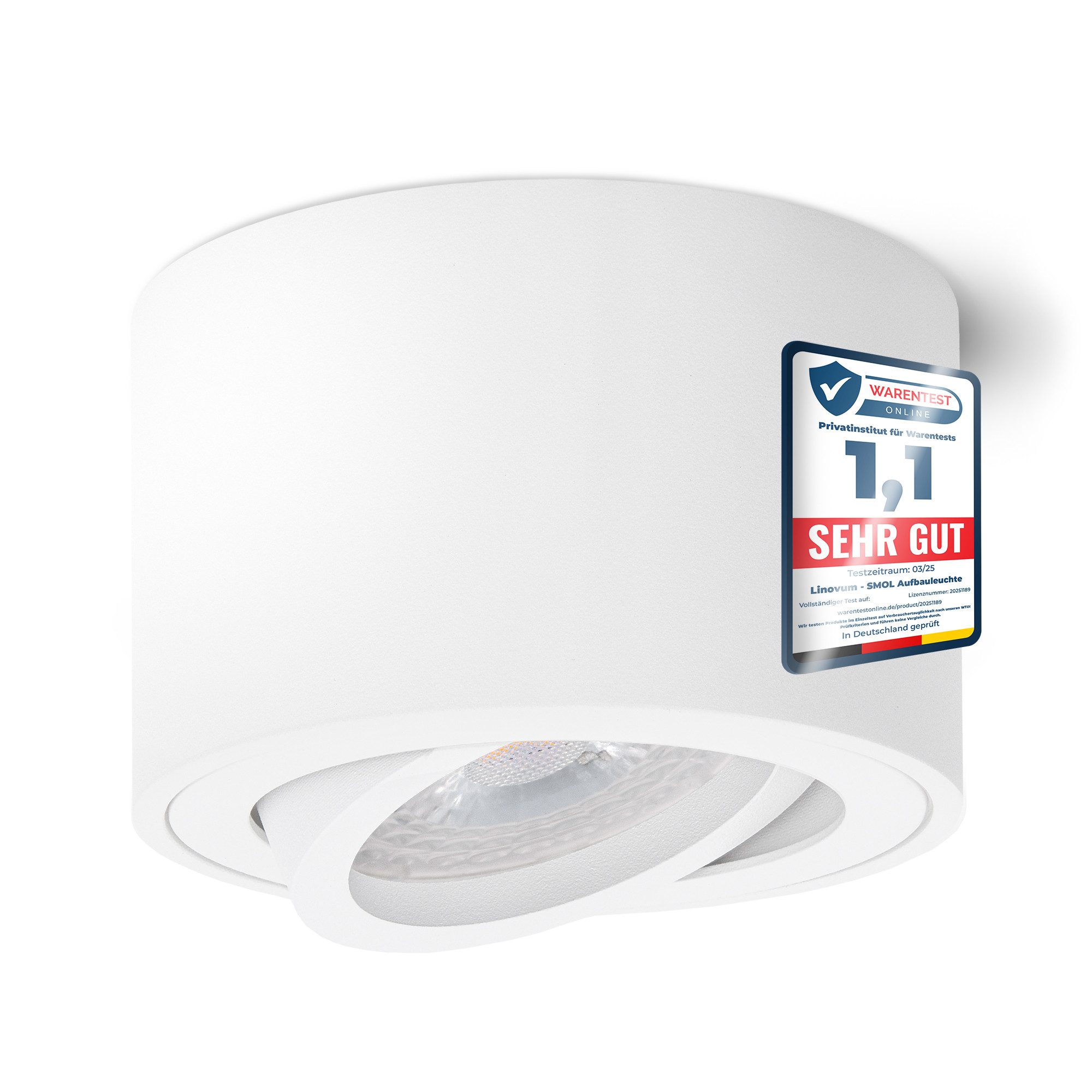 linovum LED Aufbaustrahler Aufbauleuchte SMOL schwenkbar in weiss matt & rund LED 4W warmweiss, Warmweiß