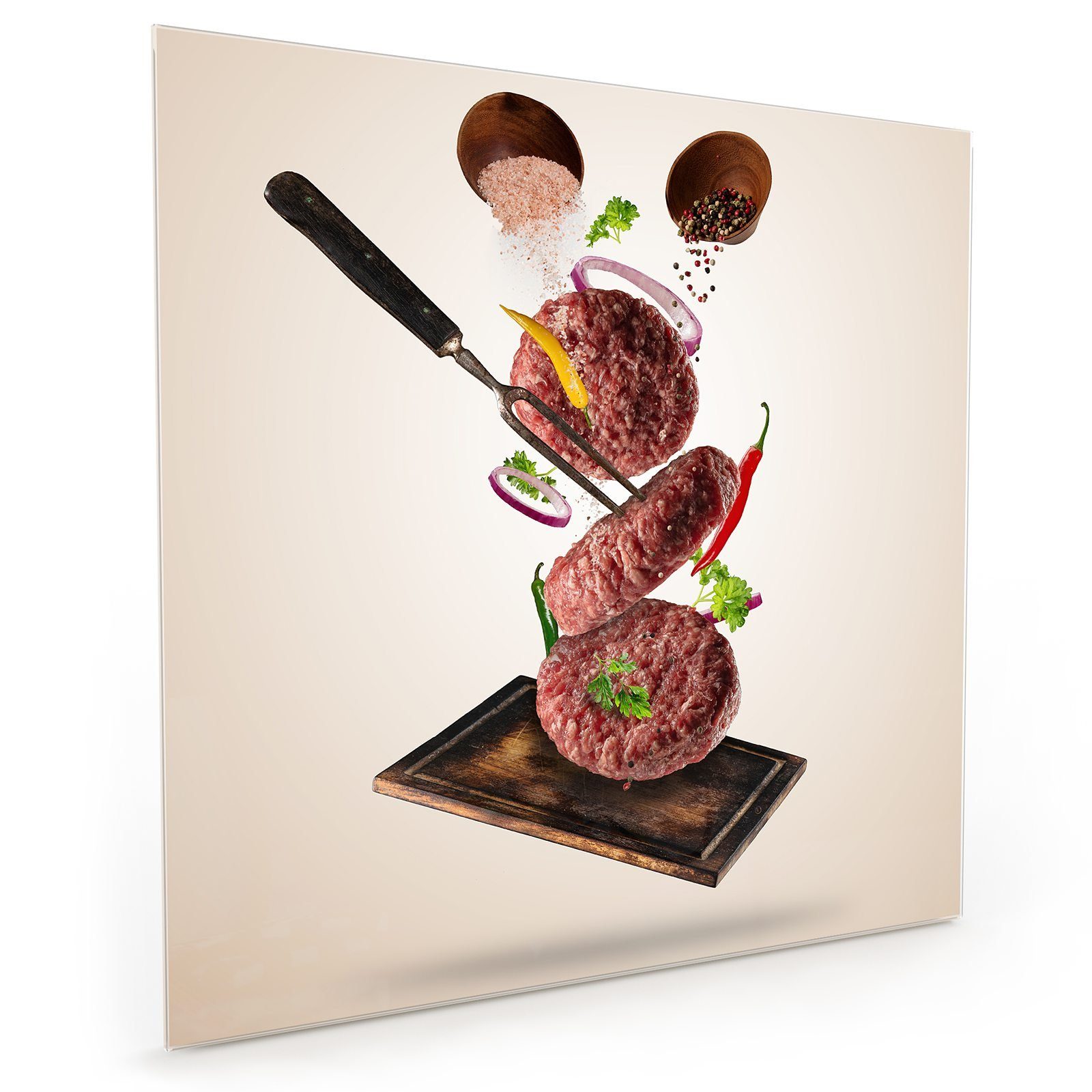 Primedeco Küchenrückwand Küchenrückwand Spritzschutz Glas mit Motiv Steak auf Brett