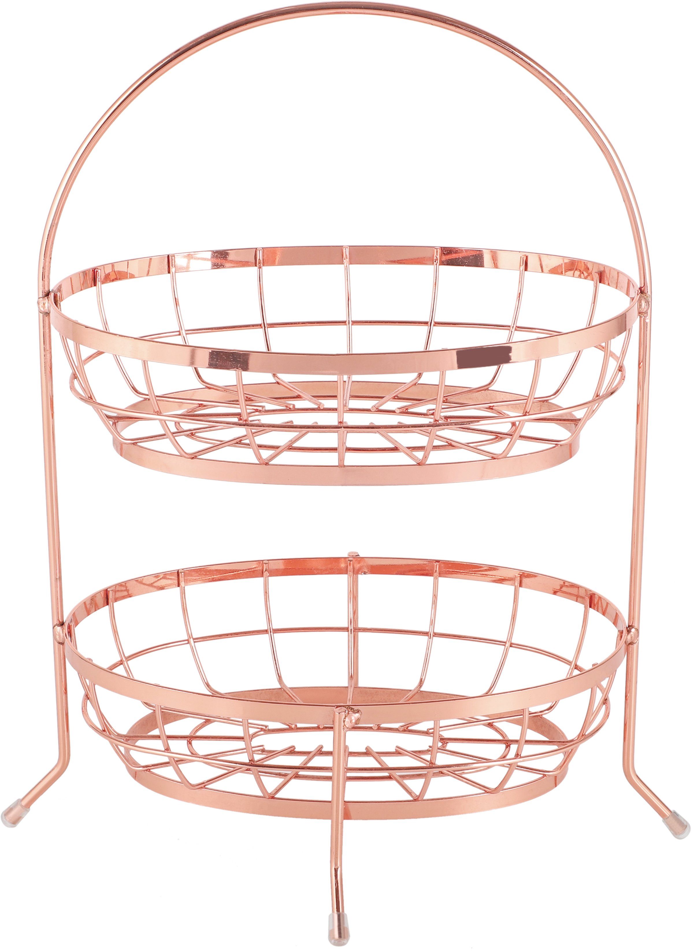 ECHTWERK Obstschale, Eisen, Obstkorb, 2-stöckig, pulverbeschichtet, praktischer Bügelgriff