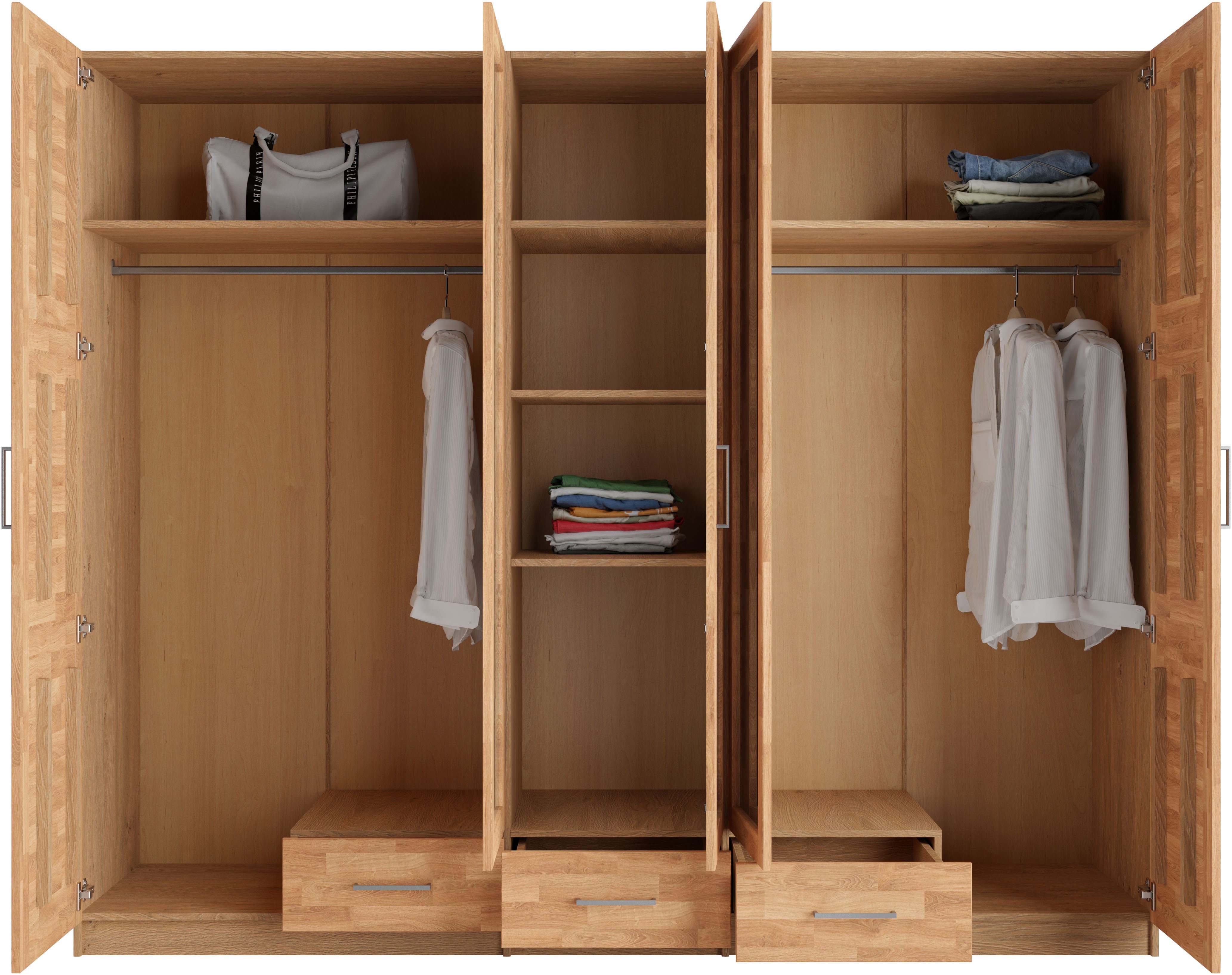 OTTO home Kleiderschrank Sabrina, natürlicher Landhausstil, mit Innenausstattung Spiegel und Schubladen, teilmassiv,Buche oder Eiche, FSC-zertifiziert – Bild 3 von 5