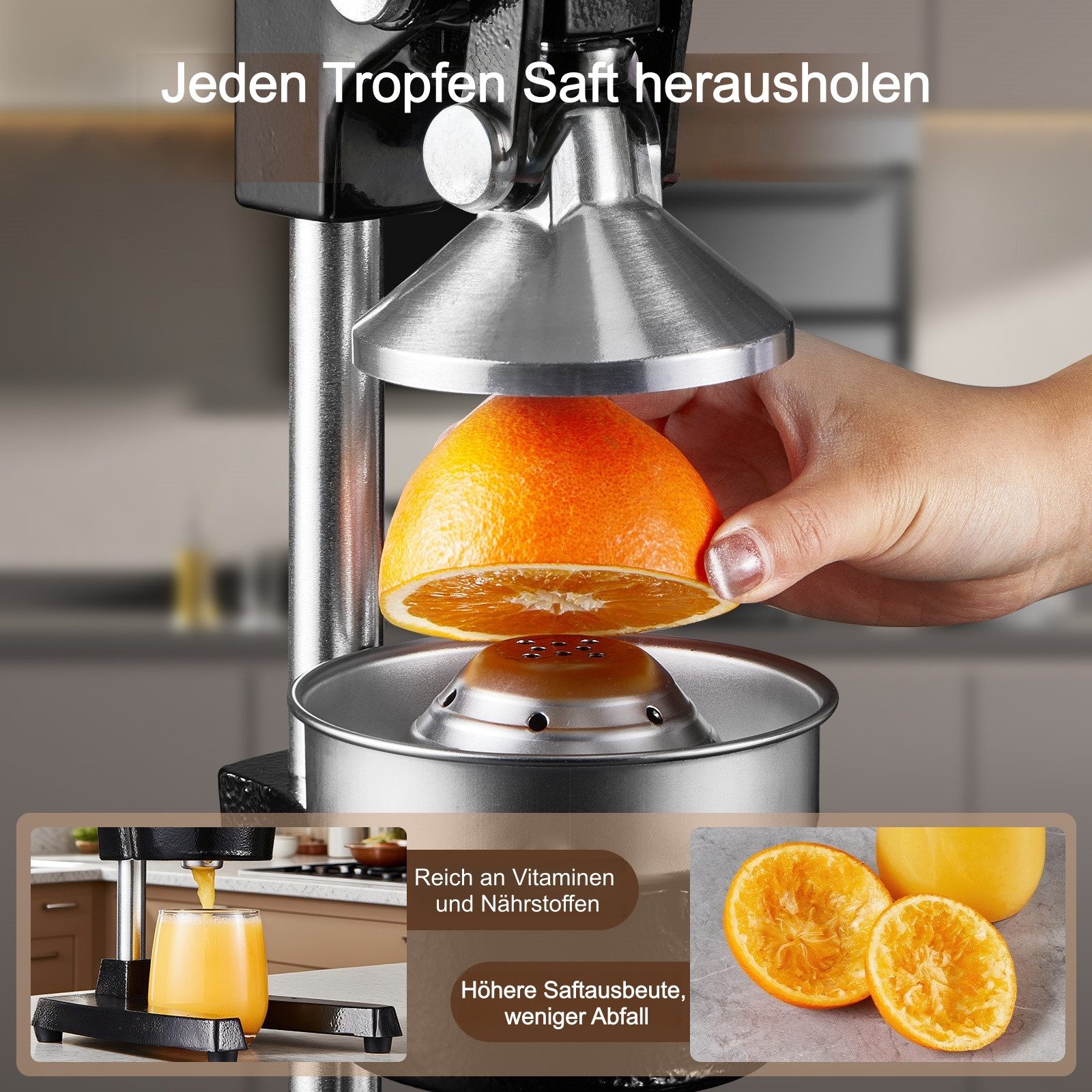 FOHERE Obstpresse Orangenpresse, Zitruspresse, Manuelle Saftpresse aus Gusseisen (1 St), Gusseisen, mit ergonomischer Gummigriff und rutschfeste Füße