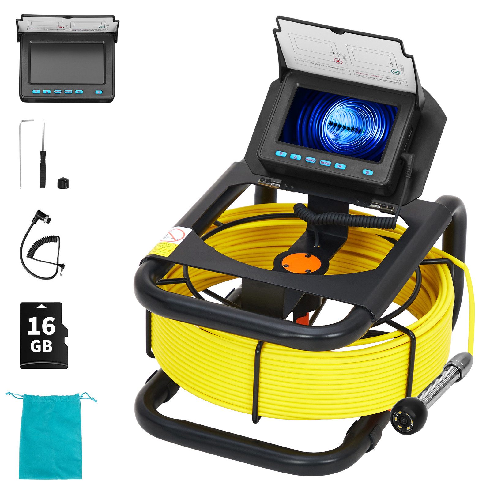 GarveeMore Industrie-Endoskop mit Kabel Inspektionskamera (4.3″ Monitor 720P, IP68-Kamera 17 mm Ø mit 6 LEDs, 8500mAh Akku)