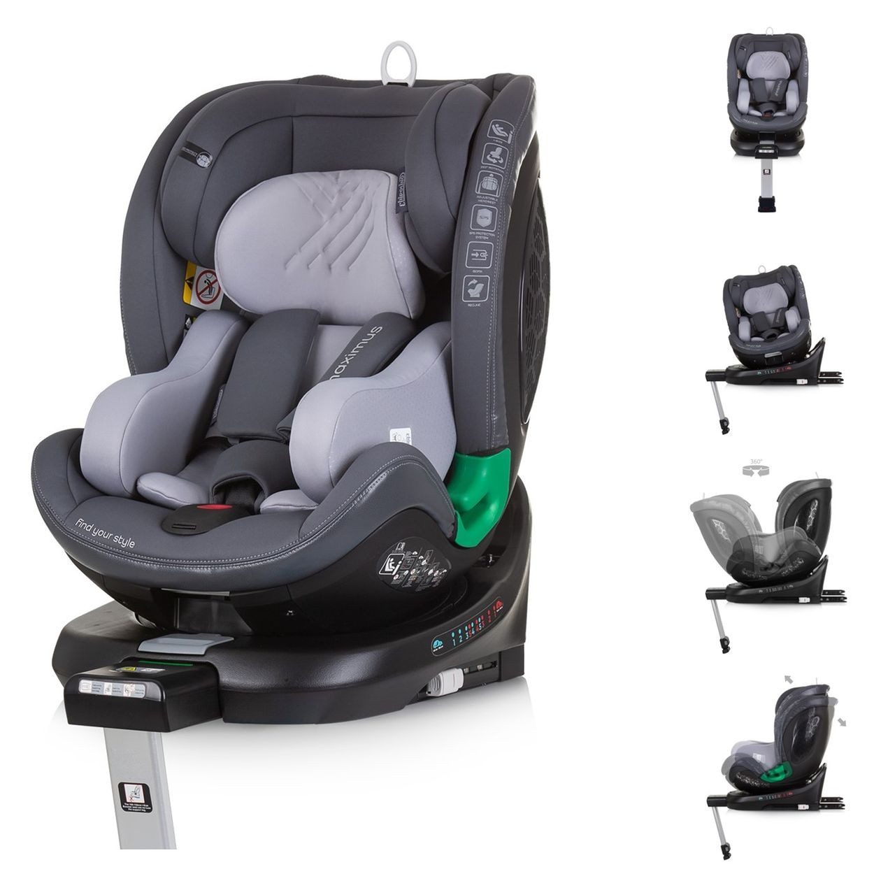 Chipolino Autokindersitz Maximus Isofix 40-150cm, ab: 0, bis: 12, i-Size Stützbein 360° drehbar
