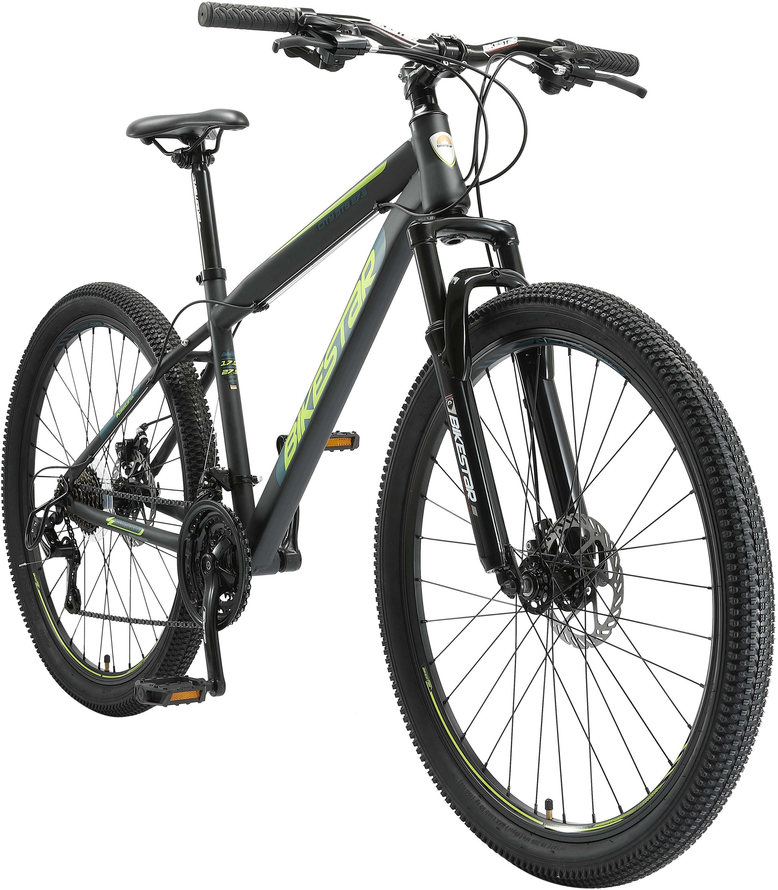 Bikestar Mountainbike, 21 Gang Shimano RD-TY300 Schaltwerk, Kettenschaltung, für Damen und Herren, Kettenschaltung