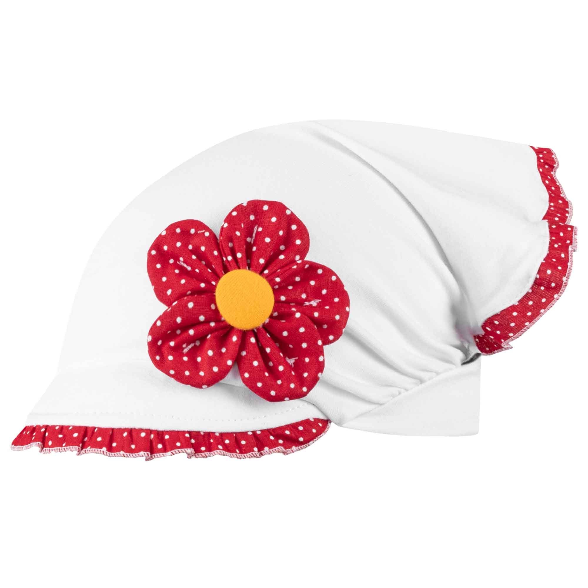 F.P.H. Maja Schirmmütze Kopftuch Sommermütze Mädchenmütze Weiß-Rot