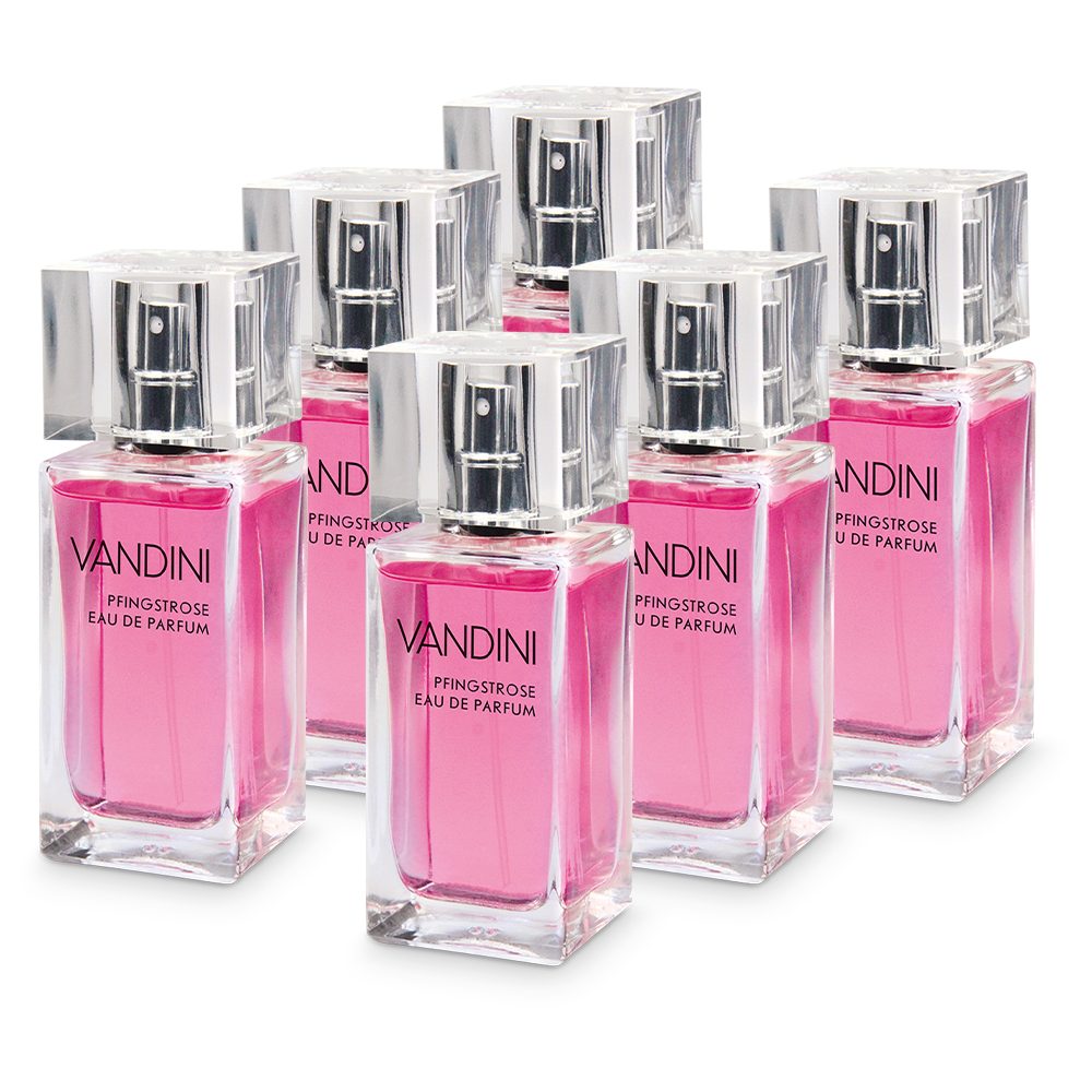 VANDINI Eau de Parfum Nutri Eau de Parfum Damen - Parfüm Damen mit femininen Duft der Pfingstrosenblüte - Frauen Parfüm, Damenparfüm, Damenparfum im 6er Pack (6x 50 ml), 6-tlg.