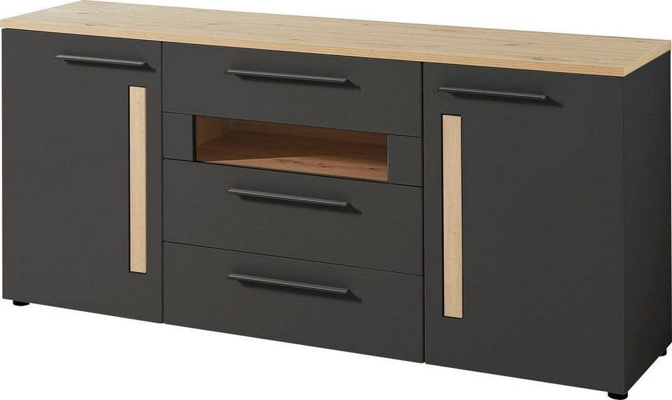 Innostyle Sideboard Loft Two, Breite 180 cm, 2 Holztüren, 3 Schubkästen, 1  offenes Fach