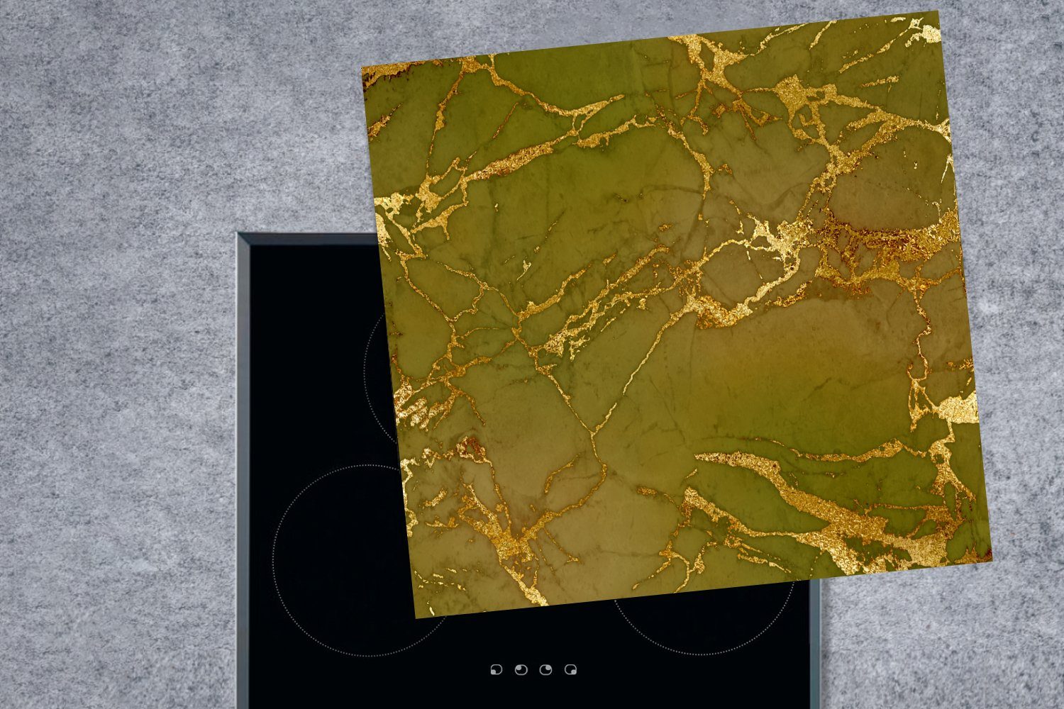 Vinyl, Marmor für - Grün, küche - Gold Arbeitsplatte Ceranfeldabdeckung, 78x78 cm, Muster - (1 MuchoWow Herdblende-/Abdeckplatte tlg),