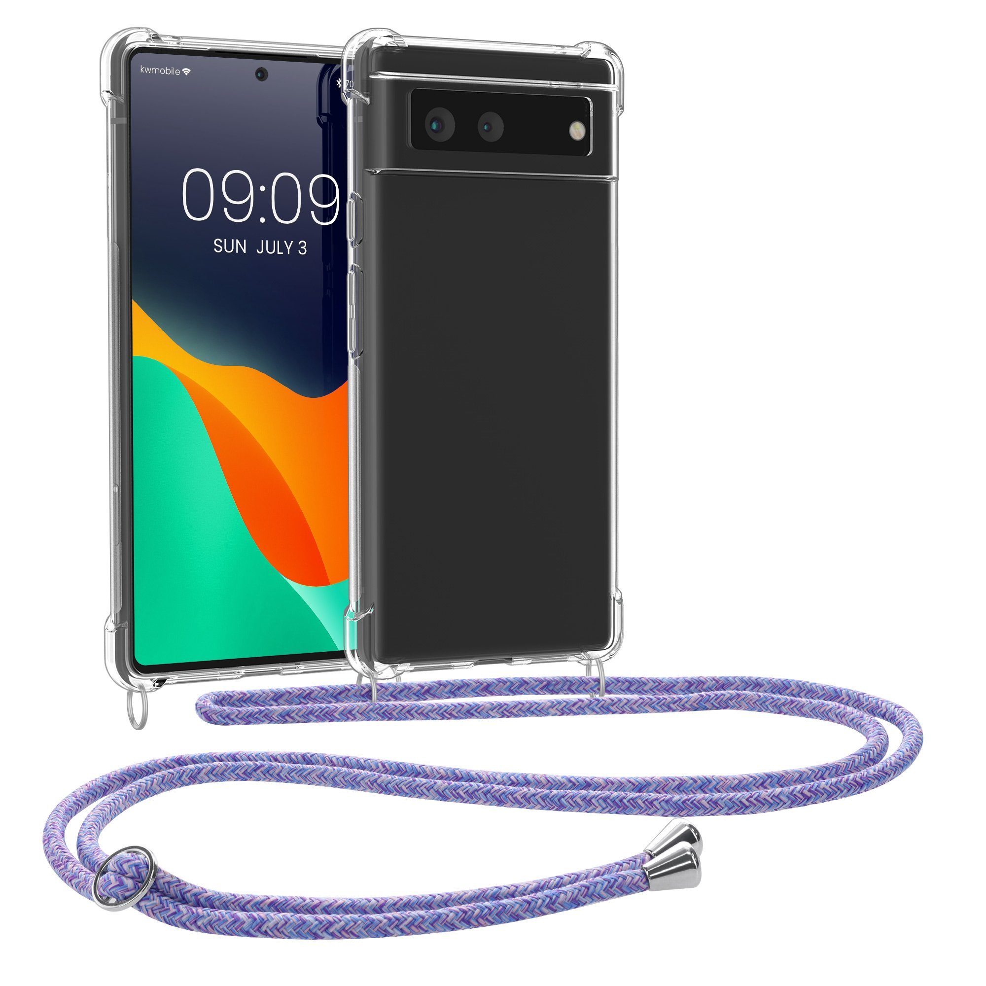 kwmobile Etui Necklace Case für Google Pixel 6, Hülle Silikon mit Handykette - Band Handyhülle