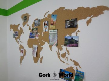 Kork-Deko.de XXL-Wandbild Corkworld Welt aus Presskork mit Klebefolie als Wanddeko (3teilig), Kork-Weltkarte