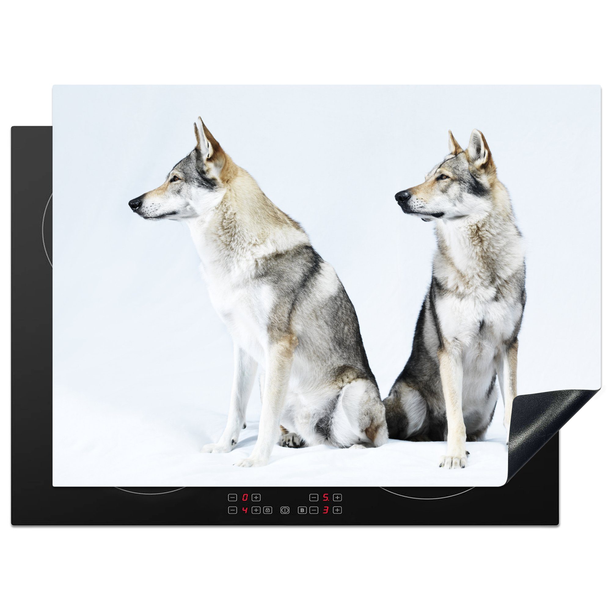 MuchoWow Herdblende-/Abdeckplatte Zwei Wölfe auf weißem Hintergrund, Vinyl, (1 tlg), 70x52 cm, Mobile Arbeitsfläche nutzbar, Ceranfeldabdeckung