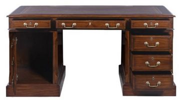 Casa Padrino Schreibtisch Luxus Schreibtisch mit Tür und 6 Schubladen Braun / Silber 160 x 80 x H. 79 cm - Büromöbel