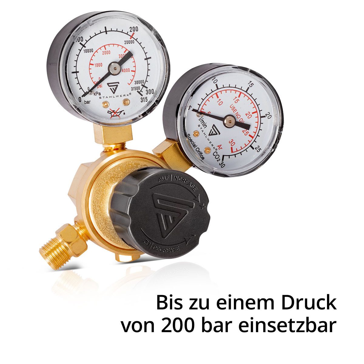 STAHLWERK Druckminderer Mini Druckminderer Druckregler 200 bar für Argon CO2 Mix 18 Mischgas, 200 mbar, (Packung, 4-St., inklusive Dichtungen), für WIG und MIG  – Bild 2 von 5