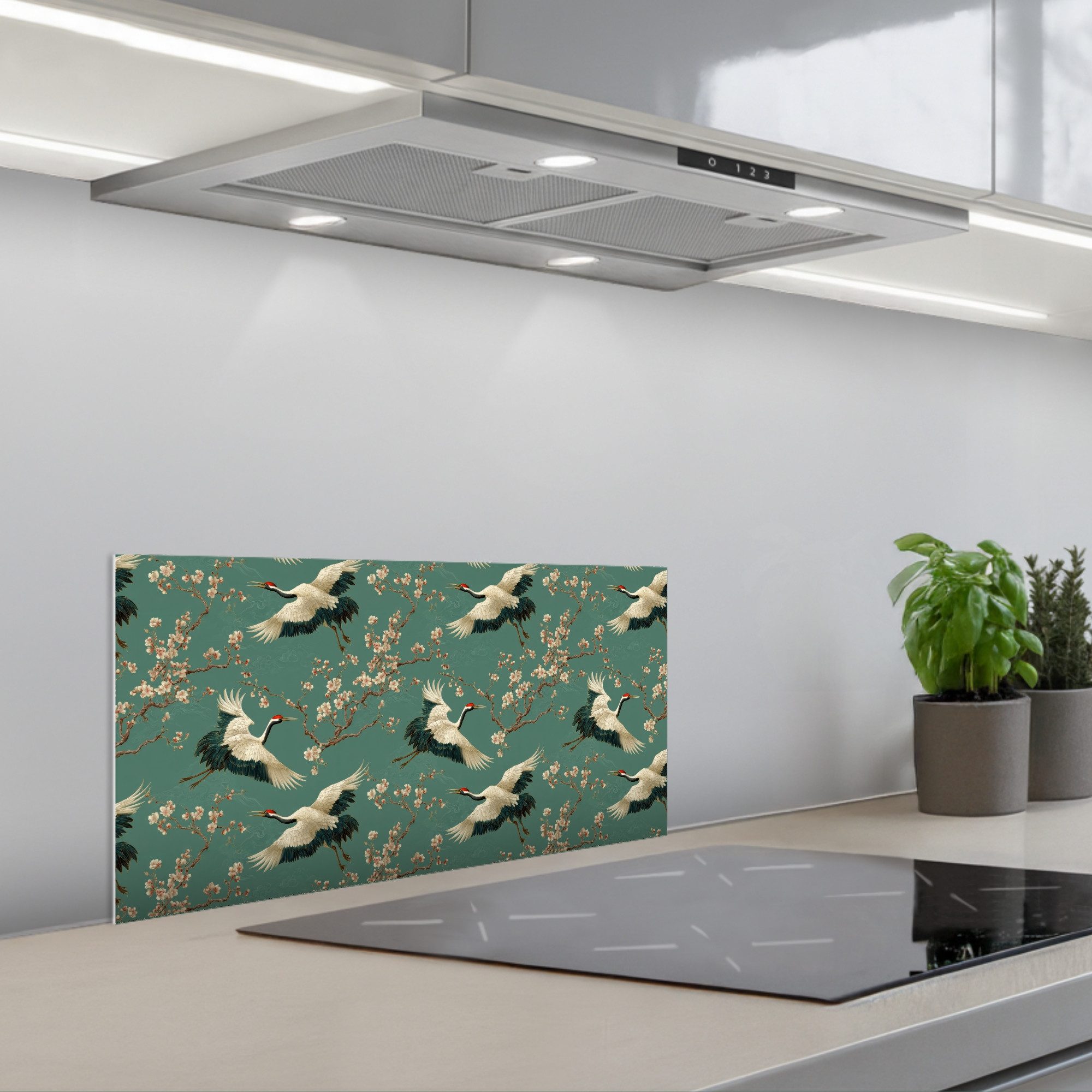 KitchenYeah Küchenrückwand selbstklebend (keine Folie) Kirschblüte - Umstandsblumen - Grün, (1-tlg), Küchenrückwand, Spritzschutz, Kitchen, 60x30 cm