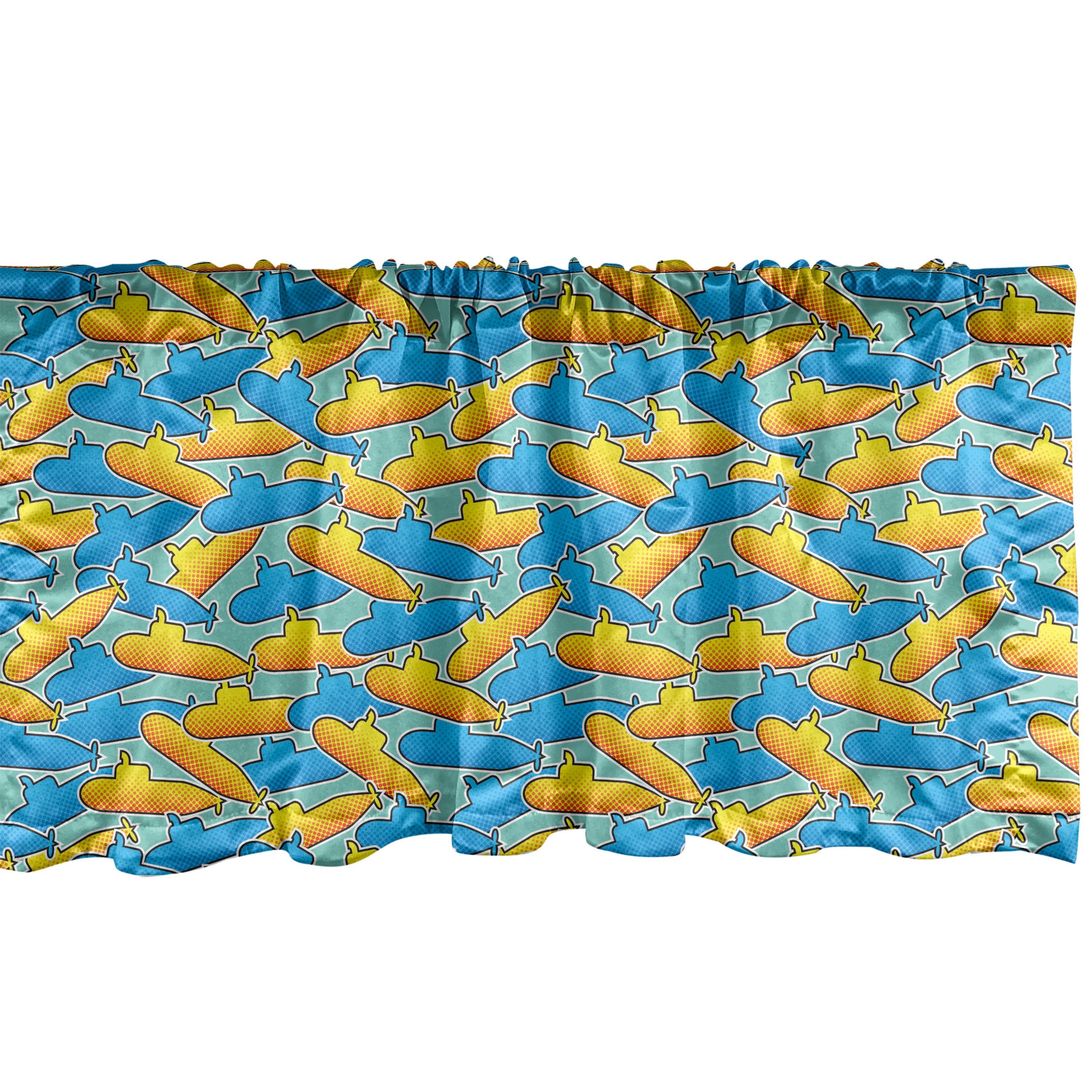 Scheibengardine Vorhang Volant für Küche Schlafzimmer Dekor mit Stangentasche, Abakuhaus, Microfaser, Gelbes U-Boot Pop-Art-Stil