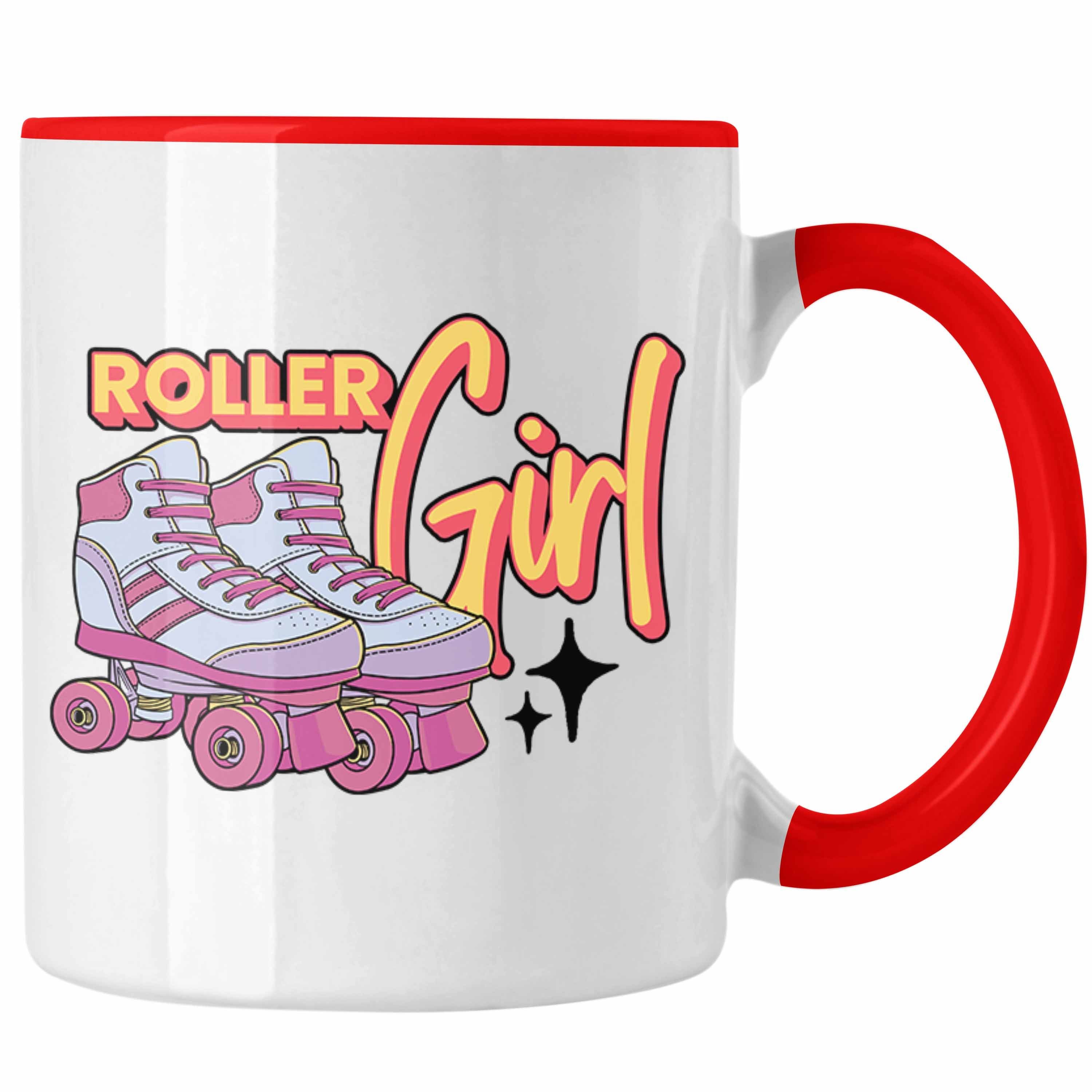"Roller Geschenk Rollschuh Nostal Tasse für Trendation Roller Girls Tasse Lustige Girl" Rot