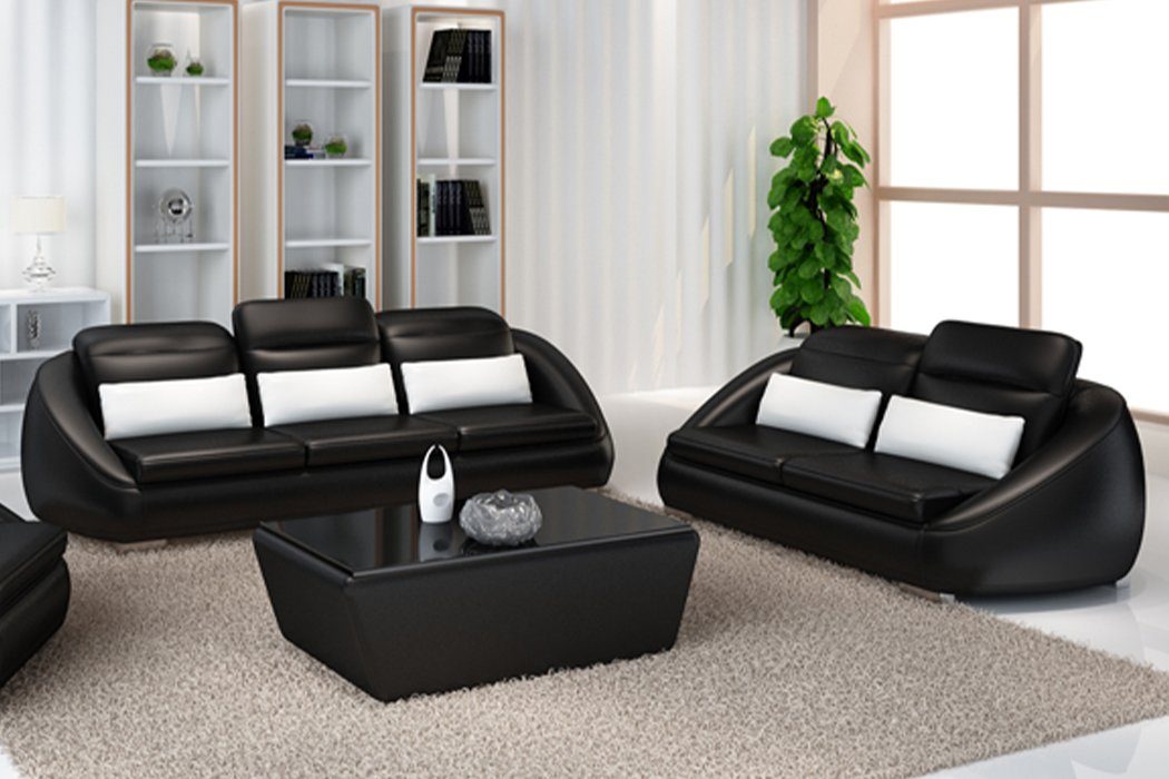 JVmoebel Sofa Rote Sitzpolster, Luxus Couch Sofagarnitur Sofa Polster Möbel in 3+2 Schwarz Made Europe