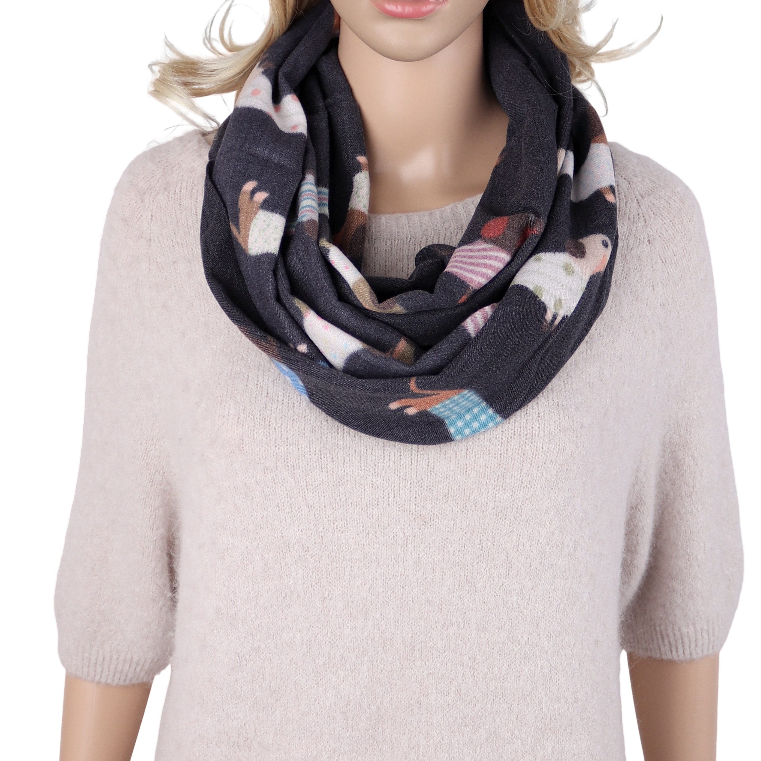 MIRROSI Loop Damen Loopschal 100% Viskose, etwas dickerer Stoff, (ca. 160x40cm zweimal um den hals wickelbar, Neue Kollektion Herbst/Winter 2026), weicher Rundschal mit Dackel-Muster ideal für Herbst/Winter