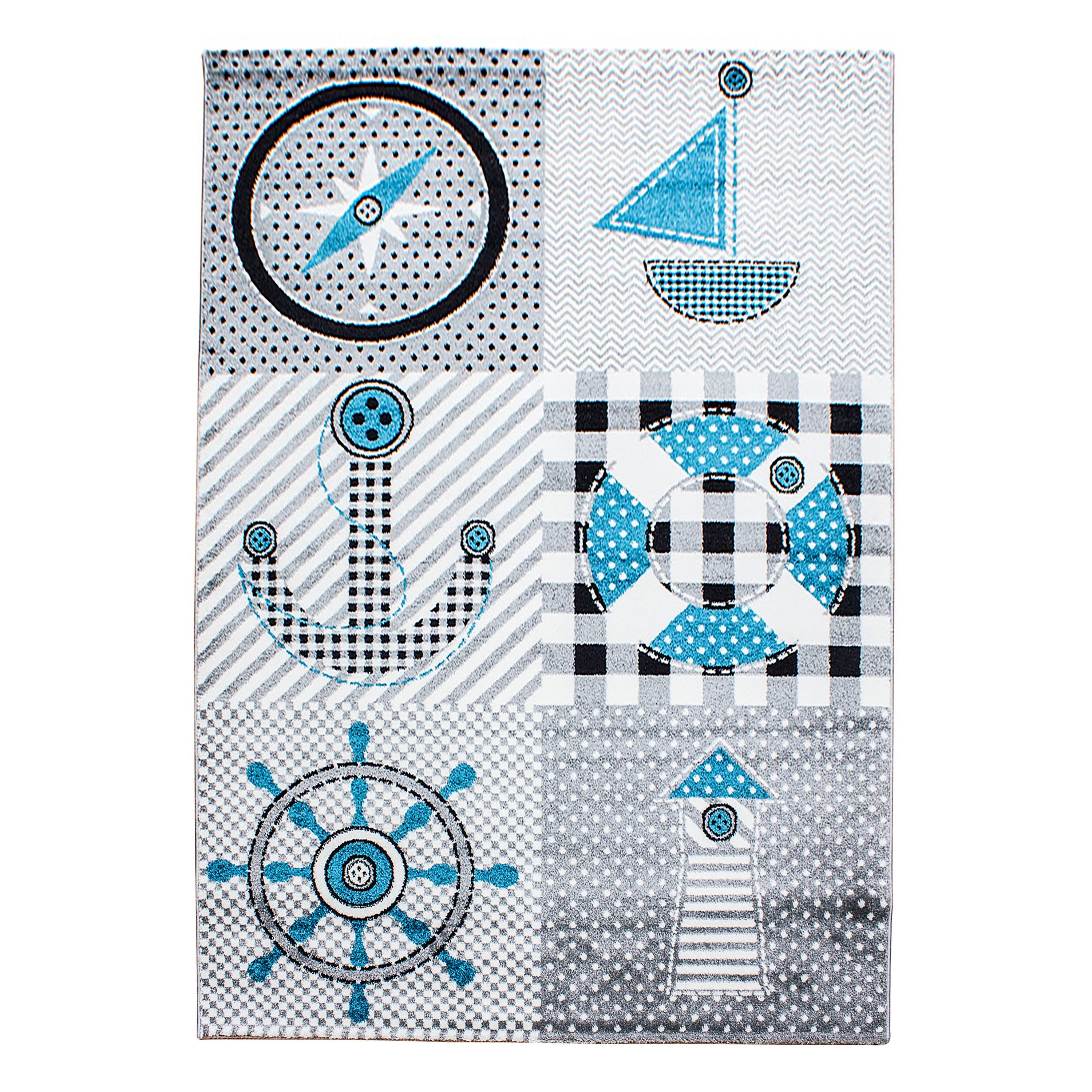 Teppium Teppich Piraten-Design, Rund, Höhe: 11 mm, Kinderteppich Pirat-Design Grau Baby Teppich Kinderzimmer Pflegeleicht