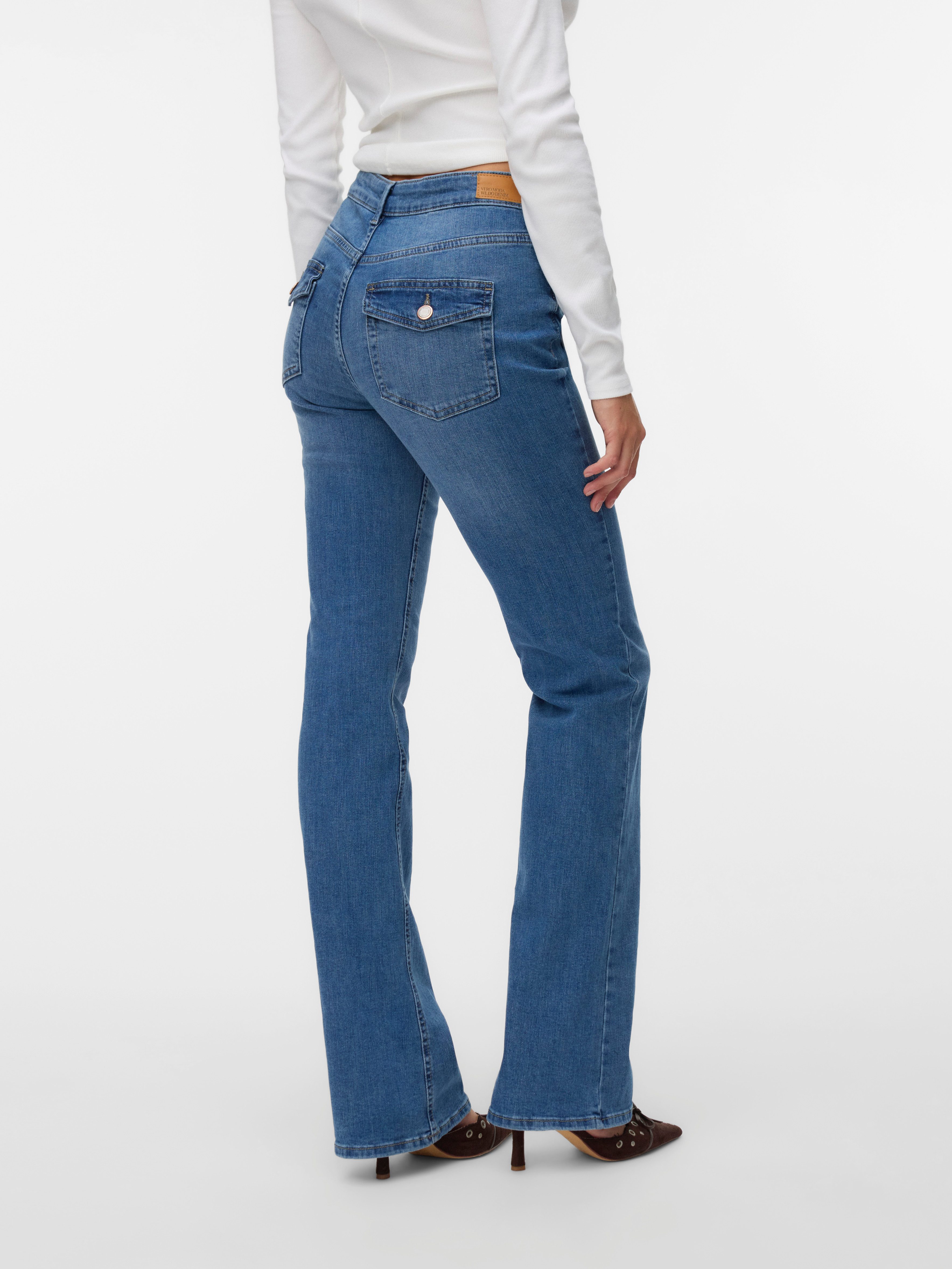 Vero Moda Bootcut-Jeans VMFLASH MR FLARED POCKET JNS RA3042 NOOS Baumwollmischung mit Stretch, regular waist, skinny fit