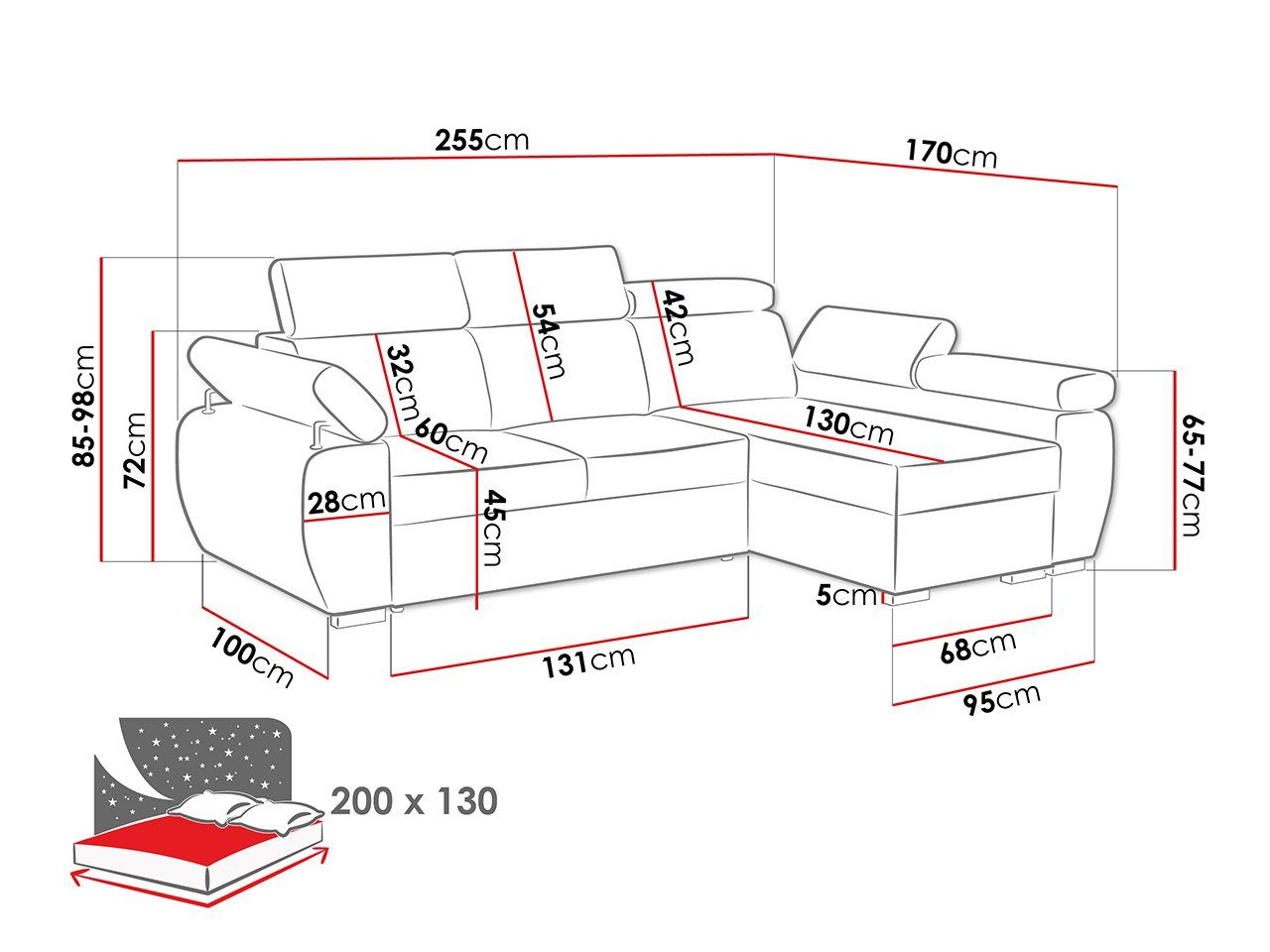 MIRJAN24 mit Schlaffunktion, Ecksofa mit Boston L-Sofa Paros Kopfstützen, Polsterecke Mini, und 4 Einstellbare Bettkasten