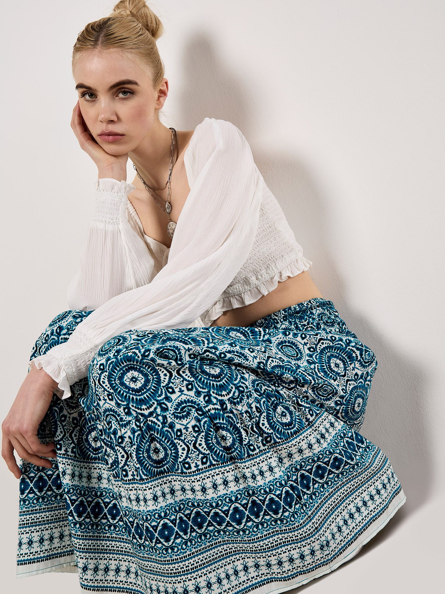 Apricot Maxirock Gesmokter Sommerrock mit Batikdruck günstig online kaufen