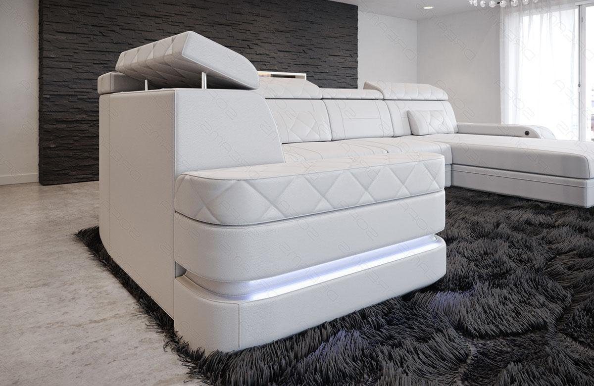 Couch, Ledersofa, LED, wahlweise Bettfunktion Sofa mit mit als Sofa Wohnlandschaft Schlafsofa, Dreams Form Bologna U Leder Designersofa