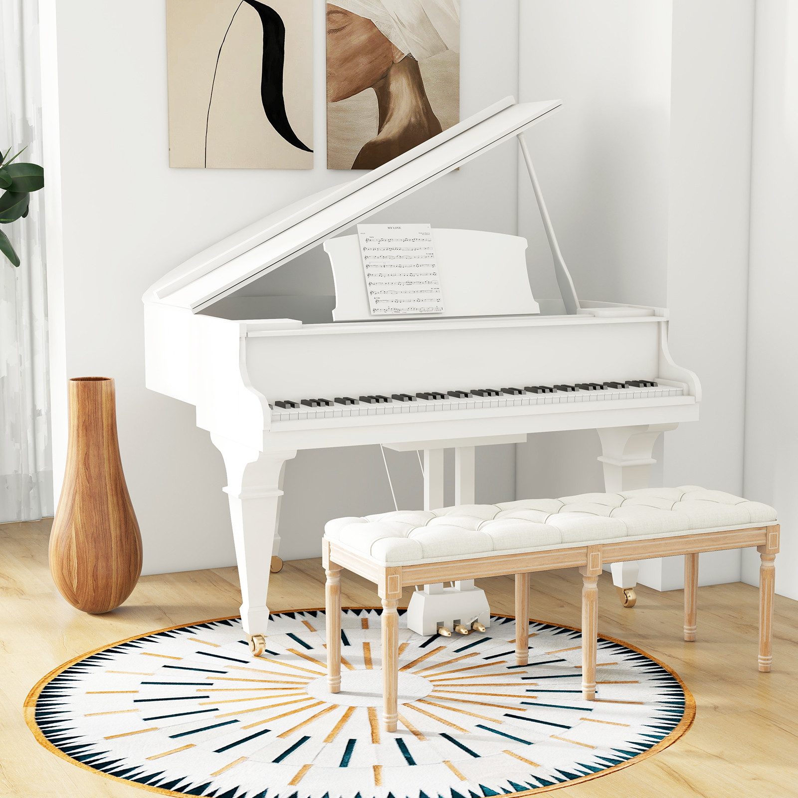 COSTWAY Polsterbank, Sitzbank gepolstert, 120cm mit Gummibaumholzbeinen