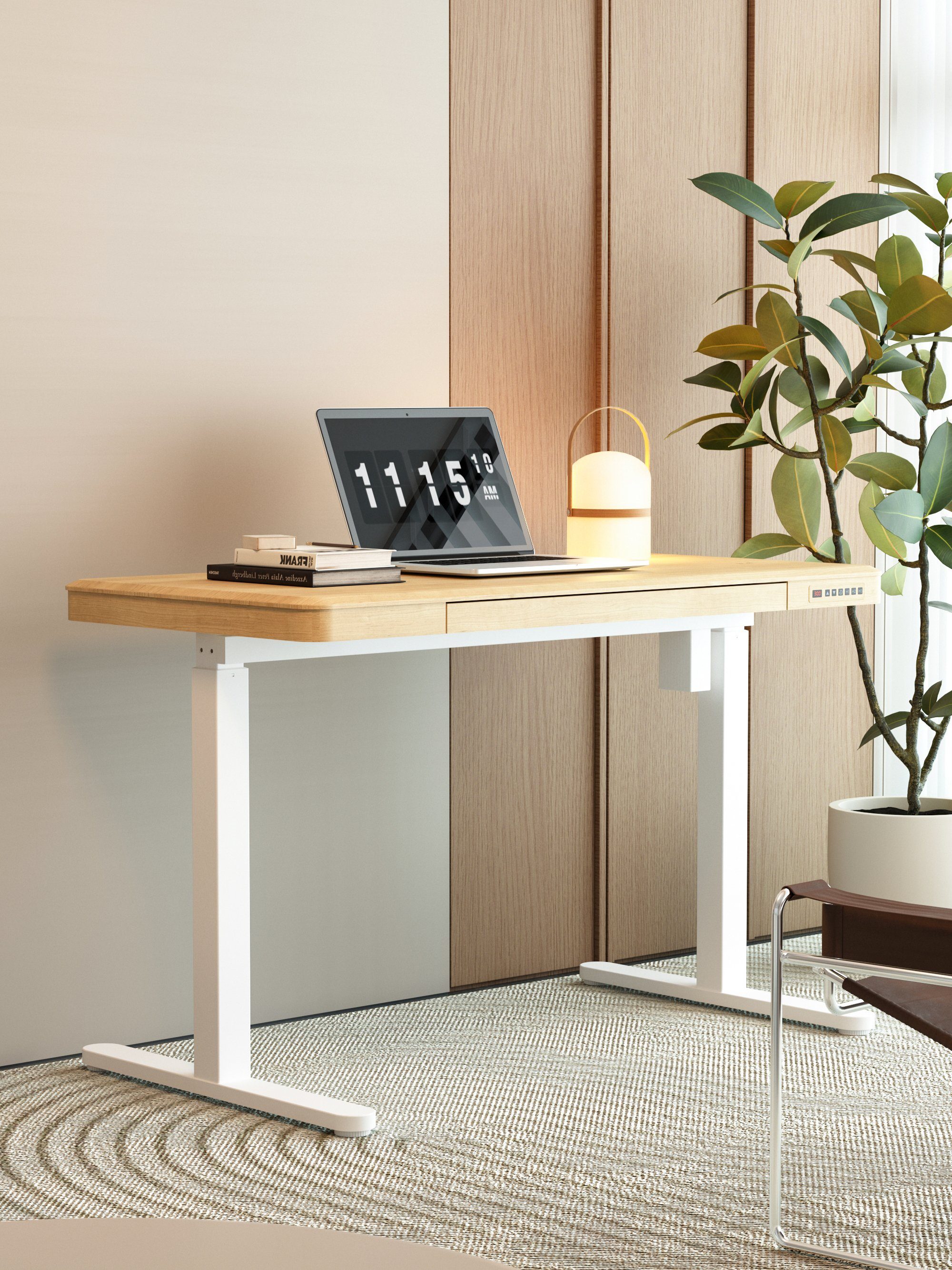 Computertisch x Höhenvestellbarer Elektrisch Schubladen, KOWO 120 Bürotisch, Schreibtisch mit Ladegerät Tisch Arbeitstisch Holz cm Schreibtisch 60 Höhenverstellbar
