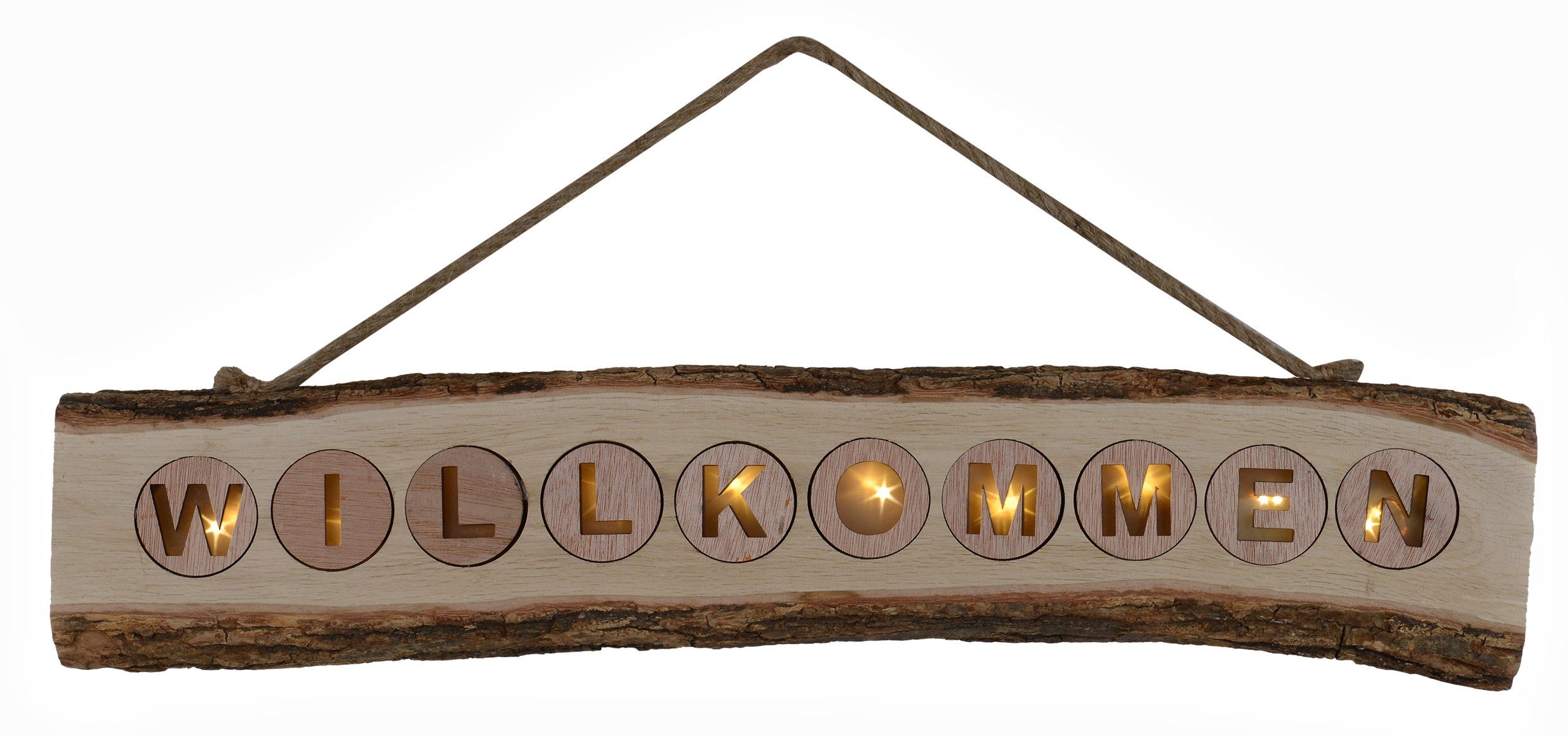 näve LED Dekolicht Willkommen, LED fest integriert, Warmweiß, Schriftzug "Willkommen", 2xAA Batterien, incl. Aufhängung/Jute