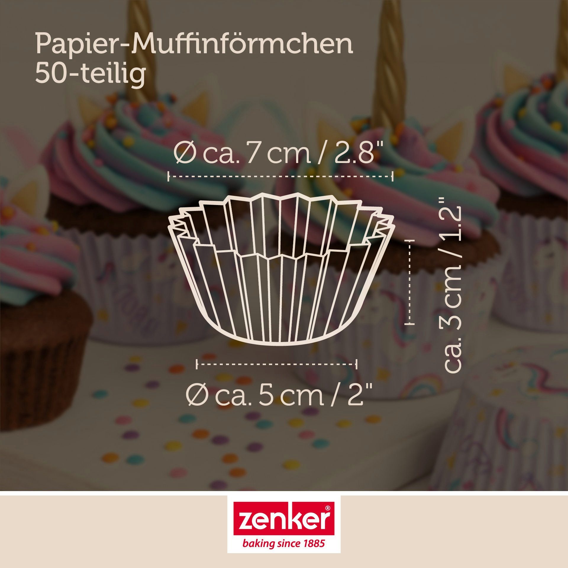 Zenker Muffinform Papier-Förmchen Einhorn, Backförmchen, Cupcake-Hüllen, Partyzubehör