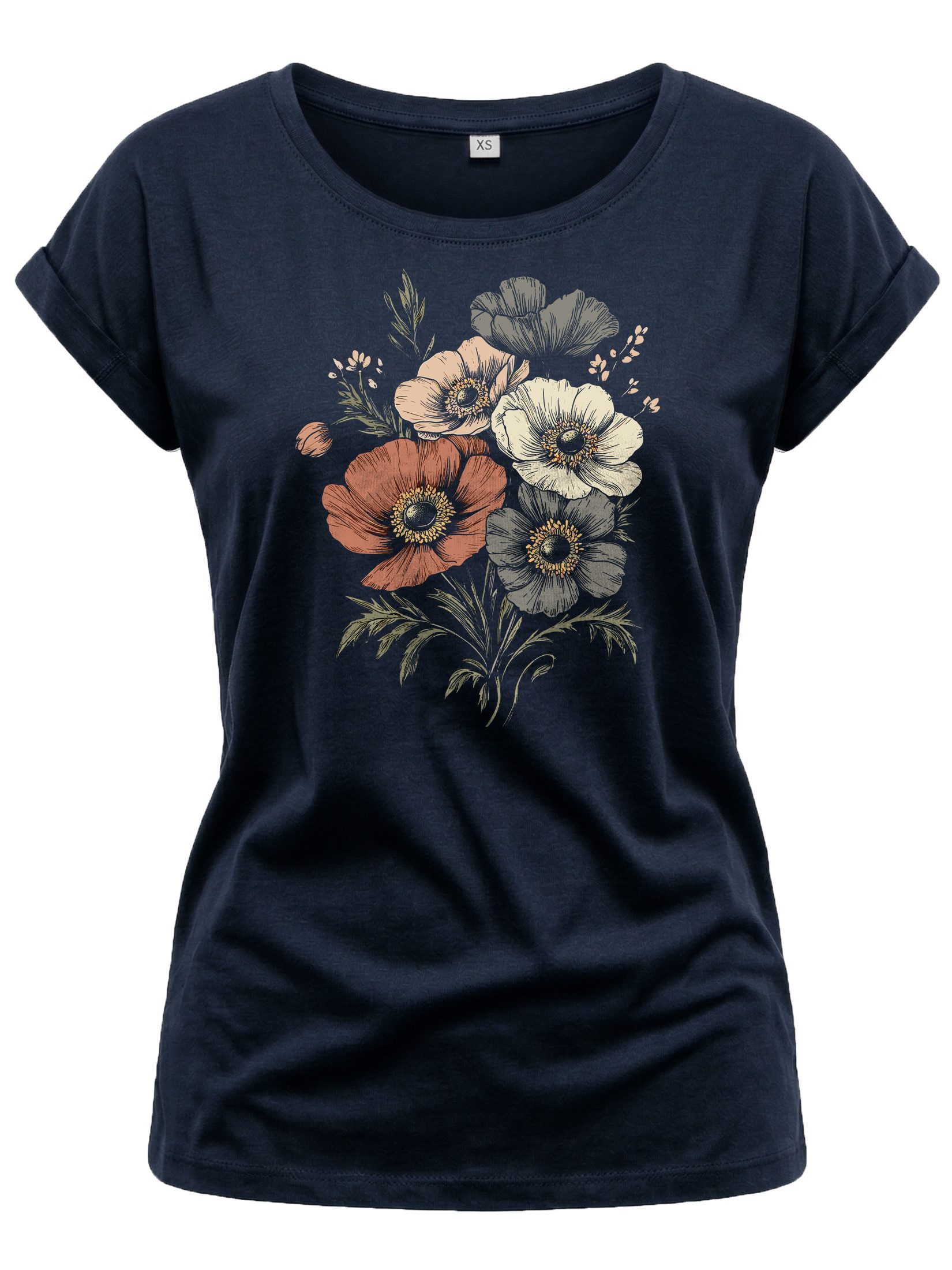 T-Shirt Damen Sommer Top mit Vintage Blumenprint im Retro Boho Style