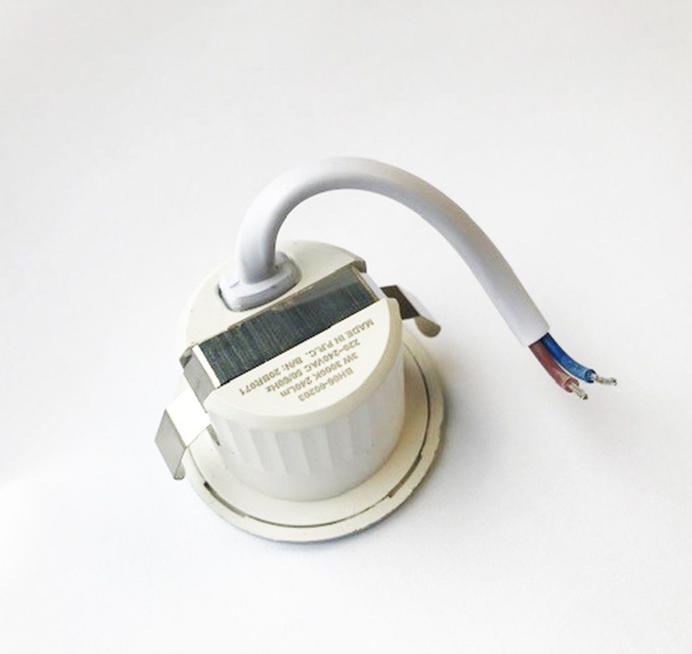 Braytron LED Einbaustrahler 3 Watt LED mini Einbauleuchte Einbaustrahler Spot Weiß Warmweiß IP54, Warmweiß, 3w, 210 Lumen, Warmweiß, Ø44 x 28 mm, Weiß, Lochmaß: Ø32, rund, IP54