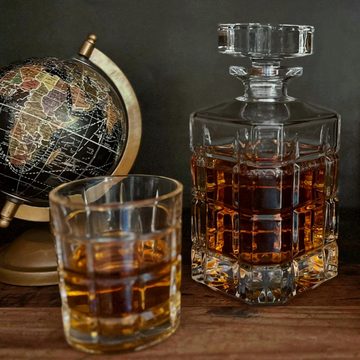 gouveo Karaffe Whiskykaraffe mit 4 Gläser - Whisky-Set aus hochwertigem Glas