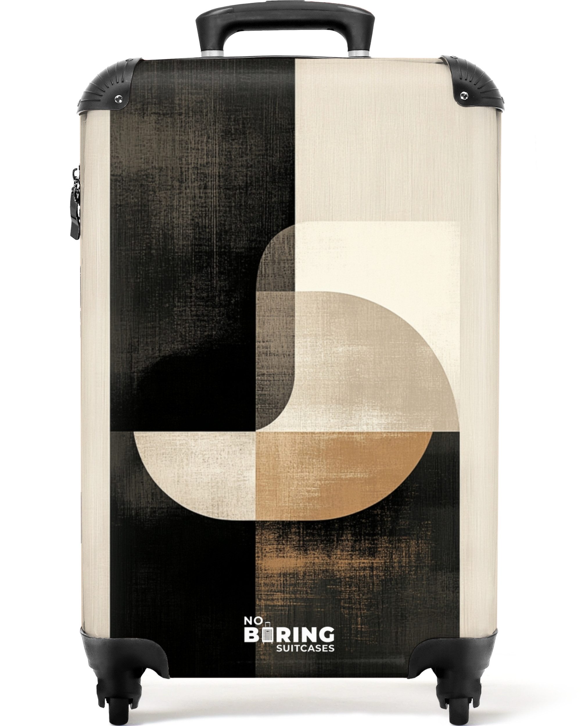 NoBoringSuitcases.com© Hartschalen-Trolley Abstrakte Formen in Schwarz und Beige 55x35x20cm, 4 Rollen, Reisetasche mit Rollen, Koffer Handgepäck Flugzeug