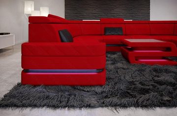 Sofa Dreams Wohnlandschaft Stoff Couch Polstersofa Positano U Form Stoffsofa, mit LED, Stauraum, Designersofa