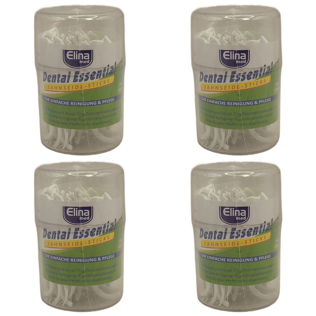 Zahnseide 200 Zahnseidesticks Elina in PVC Reisebox, 4 x 50er Pack, ideal für