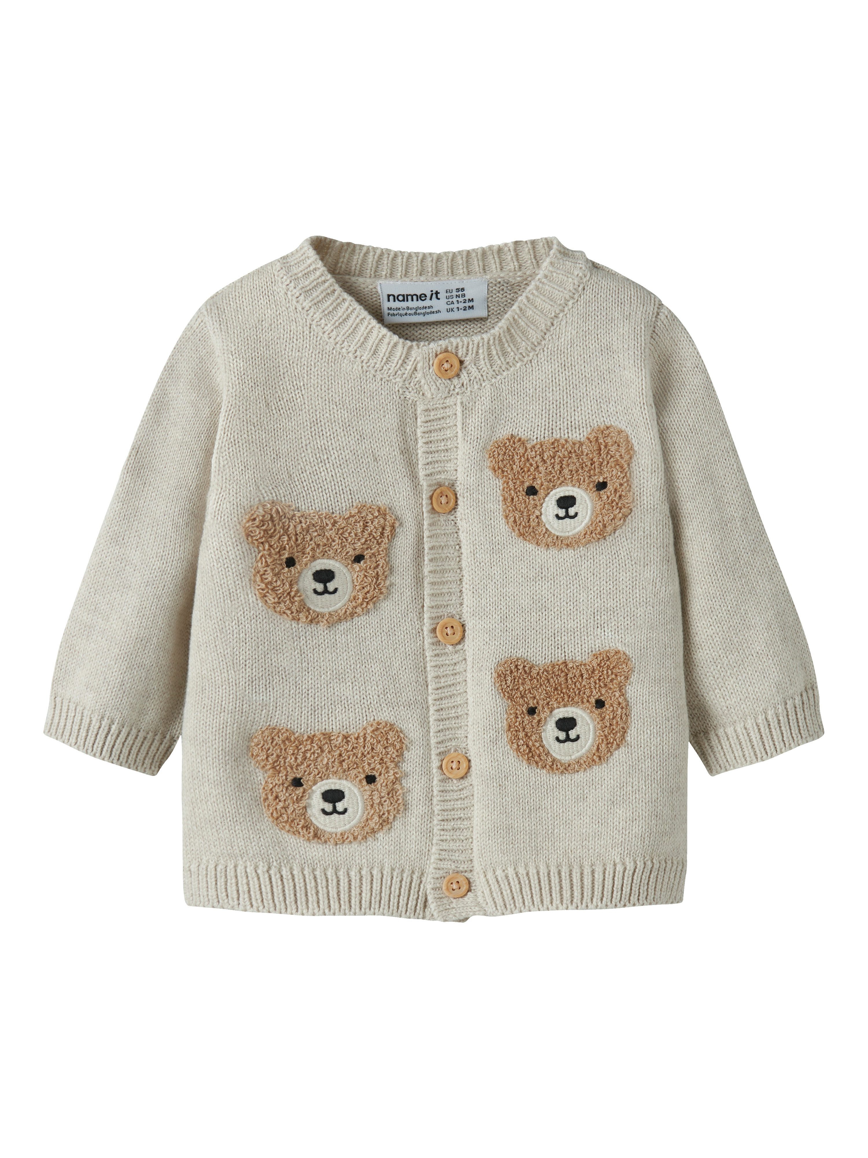 Name It Strickjacke NBMOBASE LS KNIT CARD Baumwolle, regular fit, Teddy-Motiv