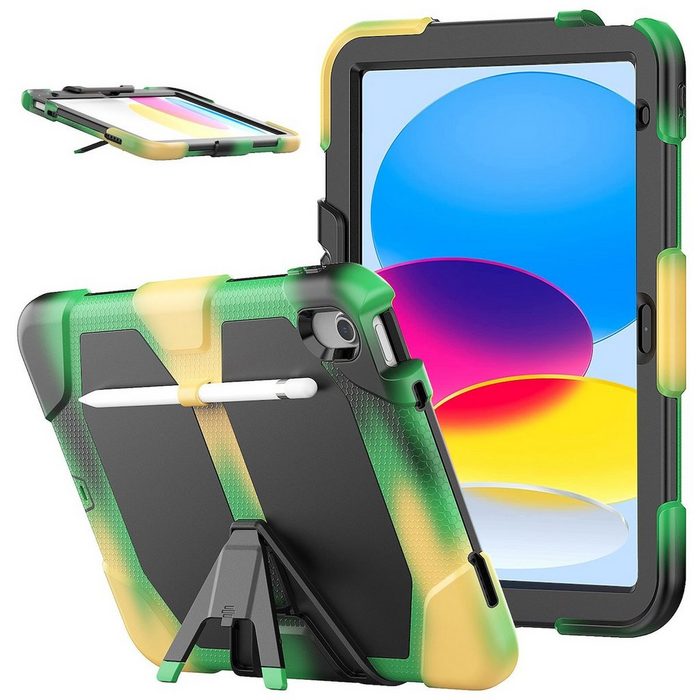 Wigento Tablet-Hülle Für Apple iPad 10.9 2022 10 Gen. aufstellbare Outdoor Hybrid Grün Tablet Tasche Etuis