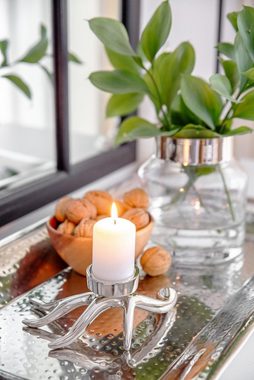 EDZARD Kerzenständer Keke, Kerzenleuchter Geweih-Design, Kerzenkranz aus Aluminium mit Silber-Optik, Adventskranz für Teelicht, Höhe
