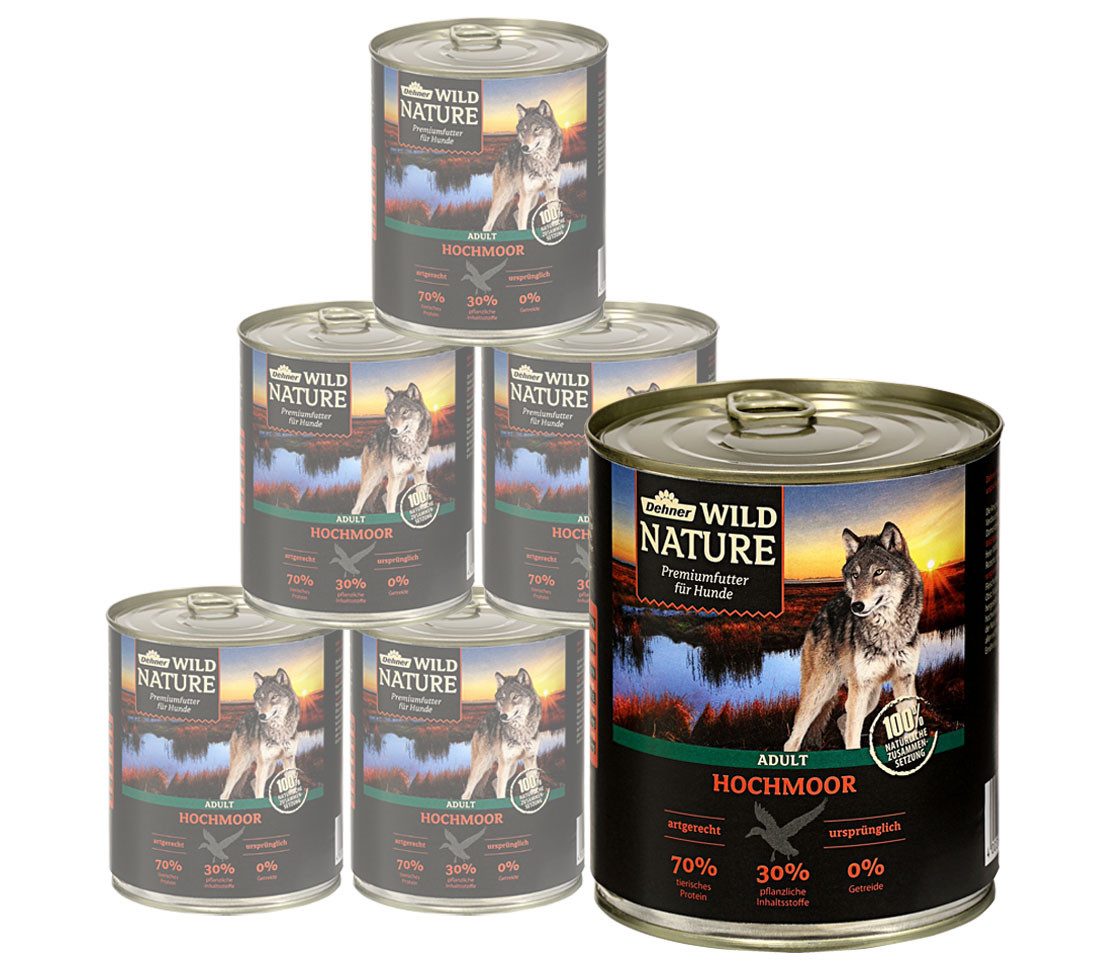 Dehner Wild Nature Hochmoor Adult Geflügel / Ente, 6 x 400 / 800 g Dose Ente, Nassfutter für: Hunde, Nassfutter für ausgewachsene Hunde, glutenfrei