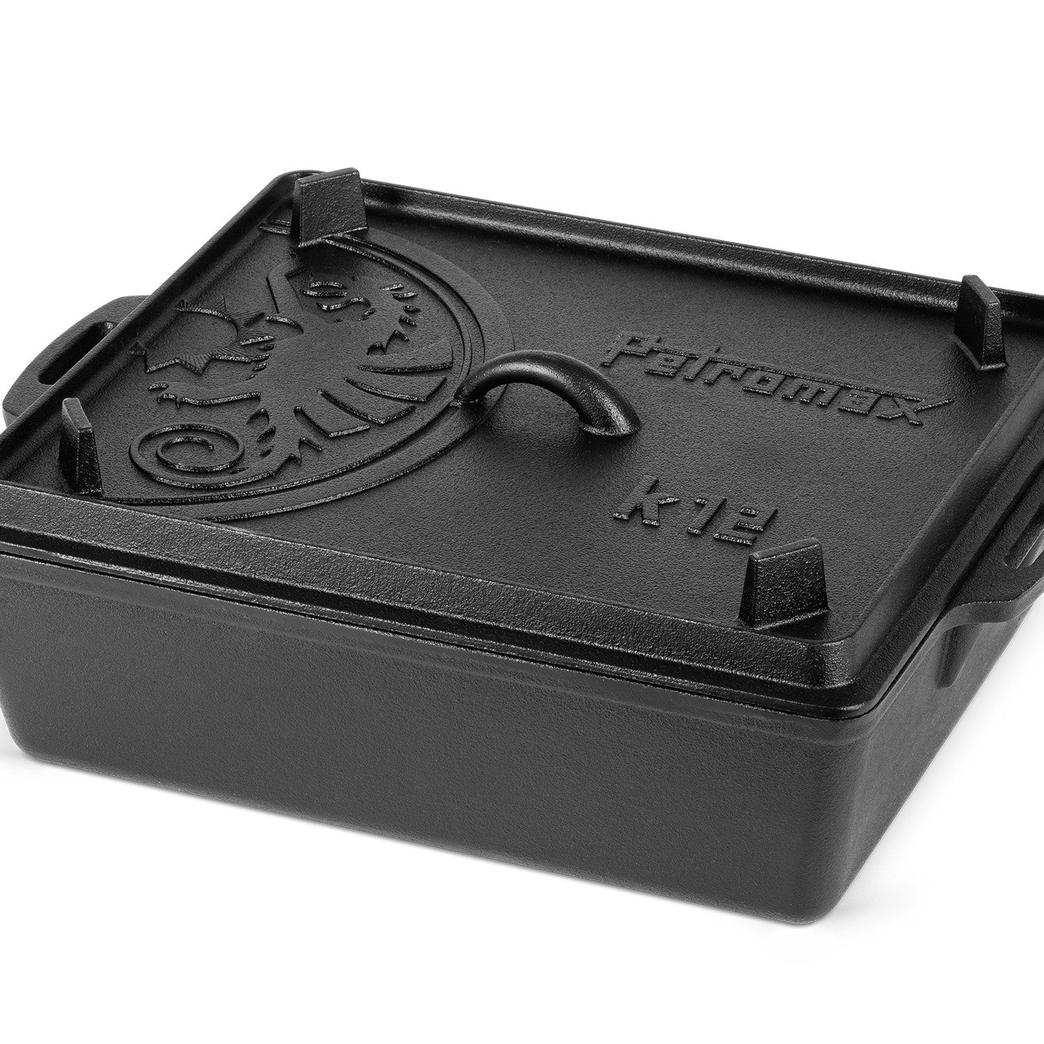 Petromax Schmortopf Petromax Kastenform XXL mit Deckel K12, Gusseisen (Set, 2-tlg), Deckel als Grillpfanne verwendbar, Kastenform induktionsfähig