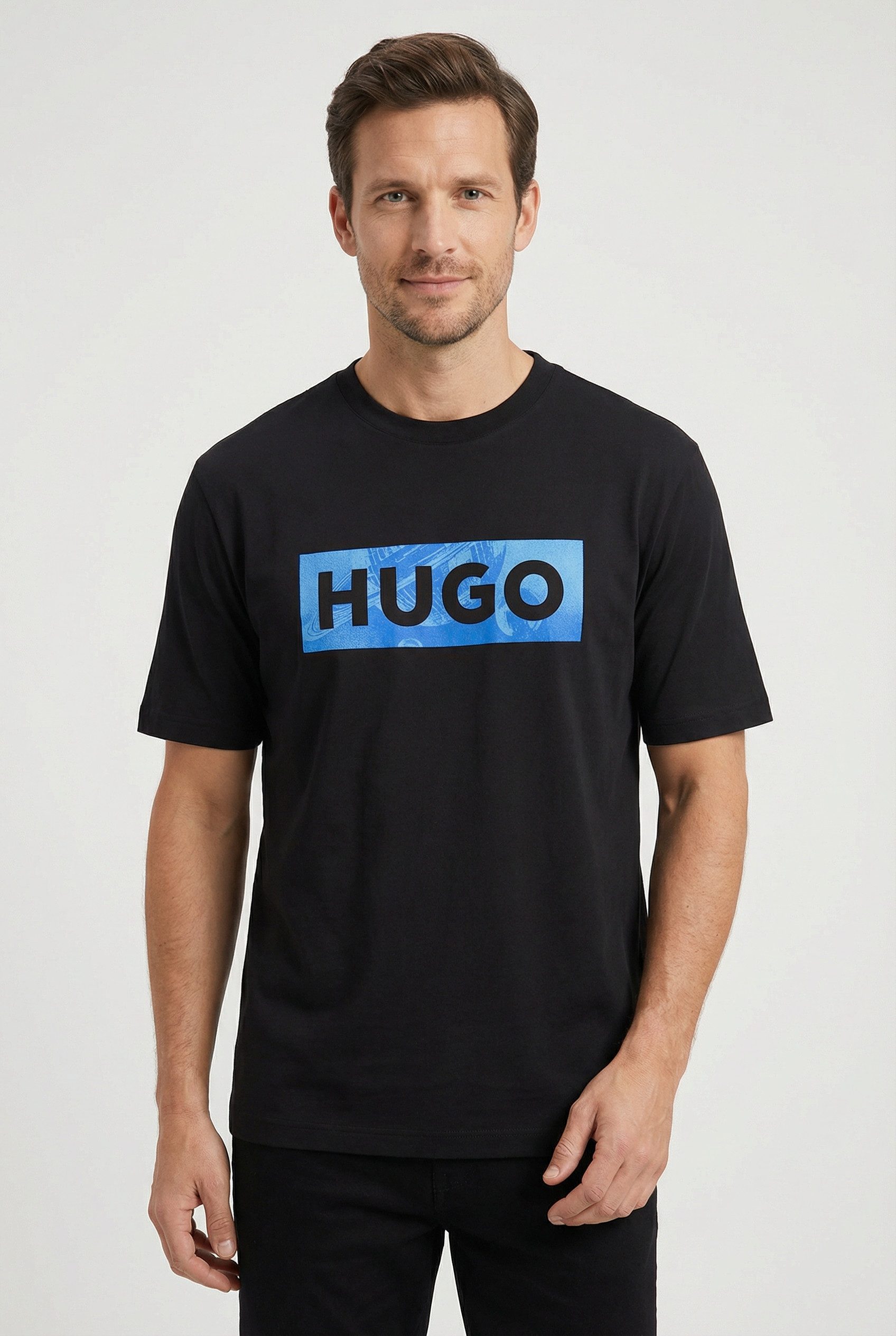 HUGO Blue T-Shirt Regula Fit, Rundhalsausschnitt, Logoprint, reine Baumwolle