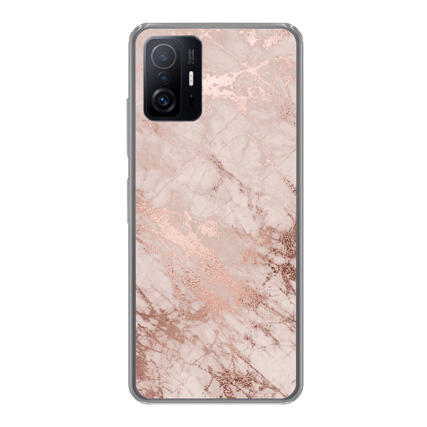 MuchoWow Handyhülle für Xiaomi 11 Lite 5G NE Marmor - Rosa - Luxus - Marmoroptik - Glitzer, Phone Case, Silikon, Schutzhülle Dünn