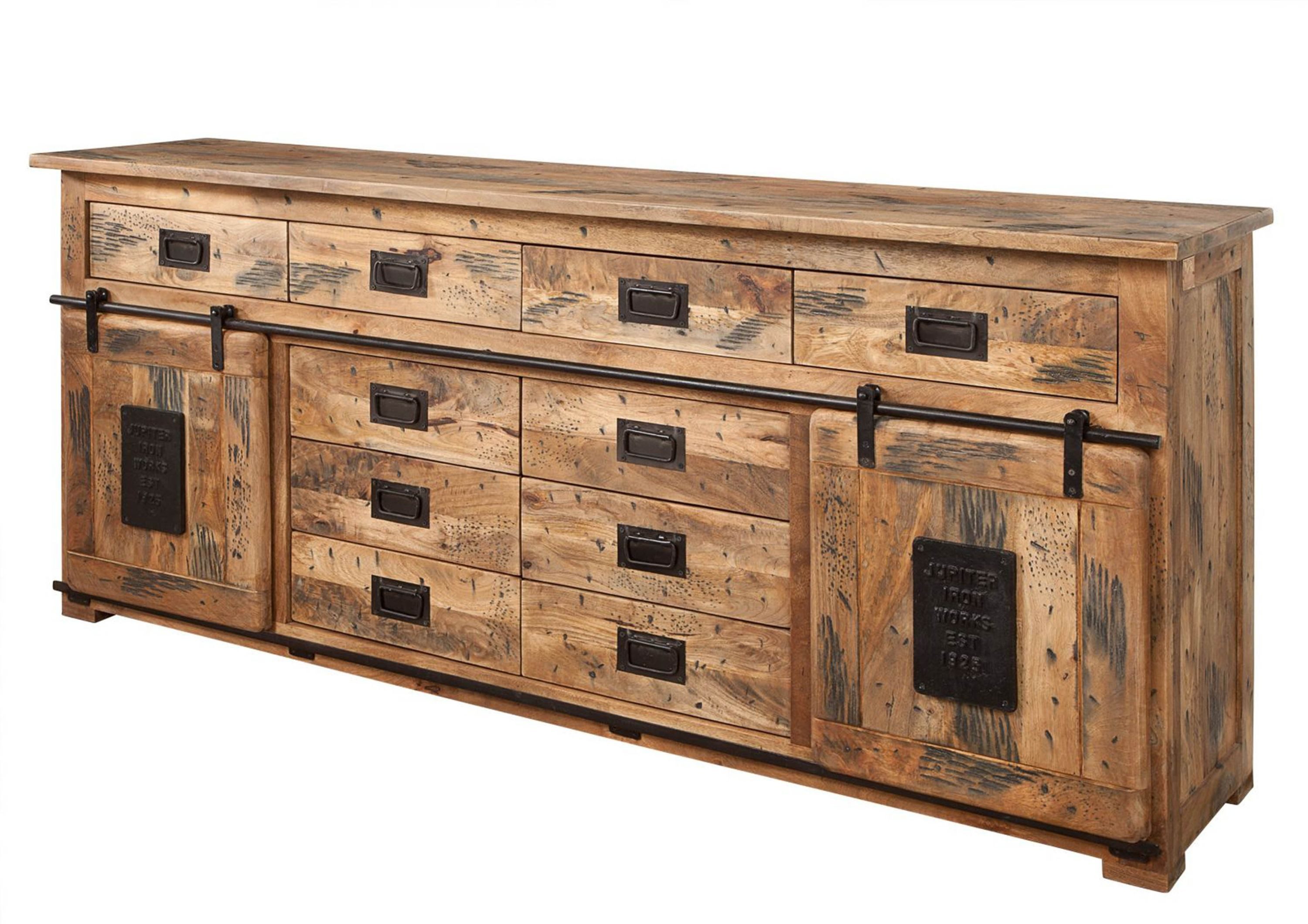 Massivmoebel24 Sideboard RAILWAY Mango Massivholz natur (Massivholz montiert 108 kg RAILWAY #122), Mango 200x45x90 (BxTxH) natur lackiert