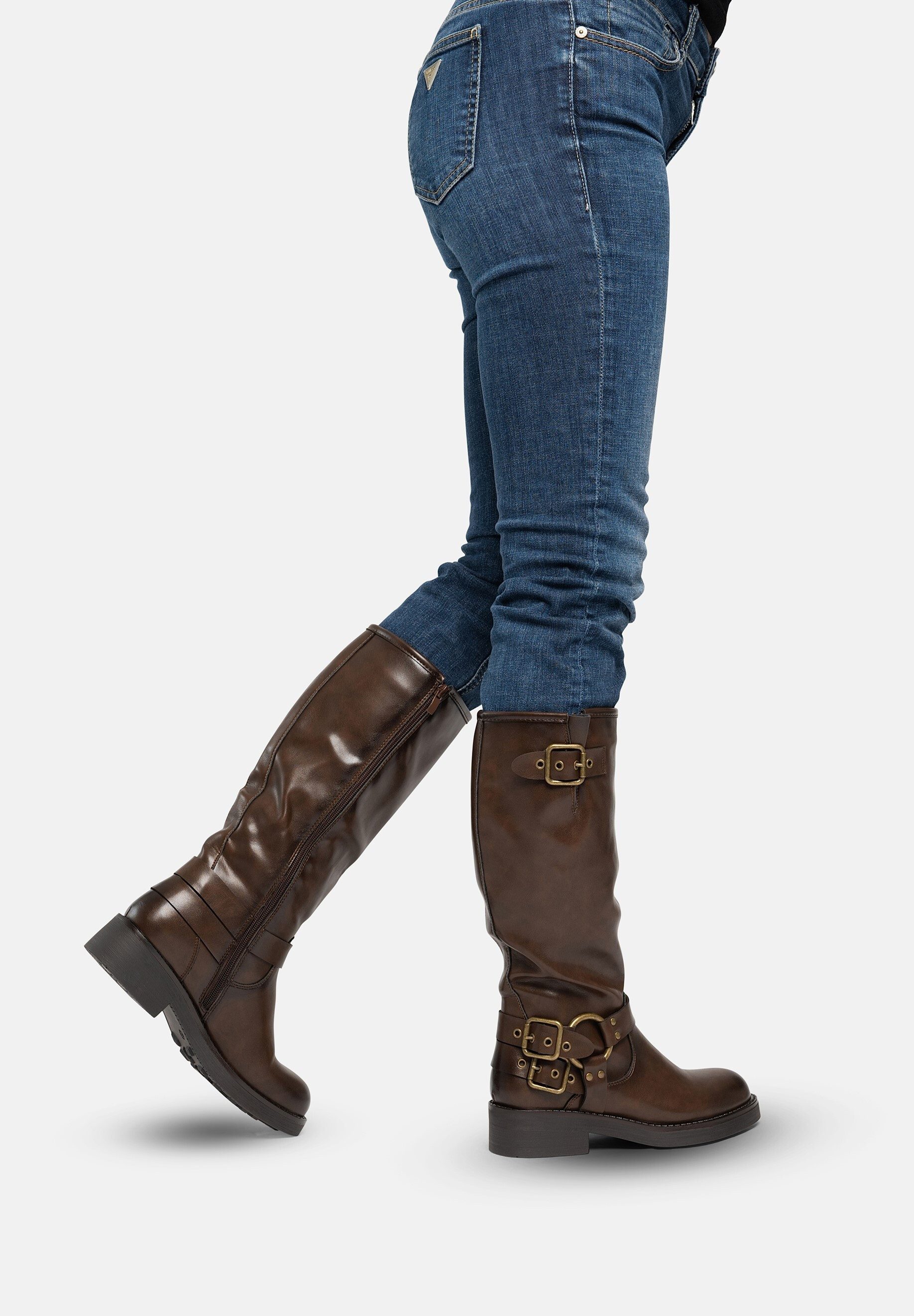Salinyang Damen Biker Boots in Lederoptik mit Schnallen & Reißverschluss Stiefel – Bild 5 von 5