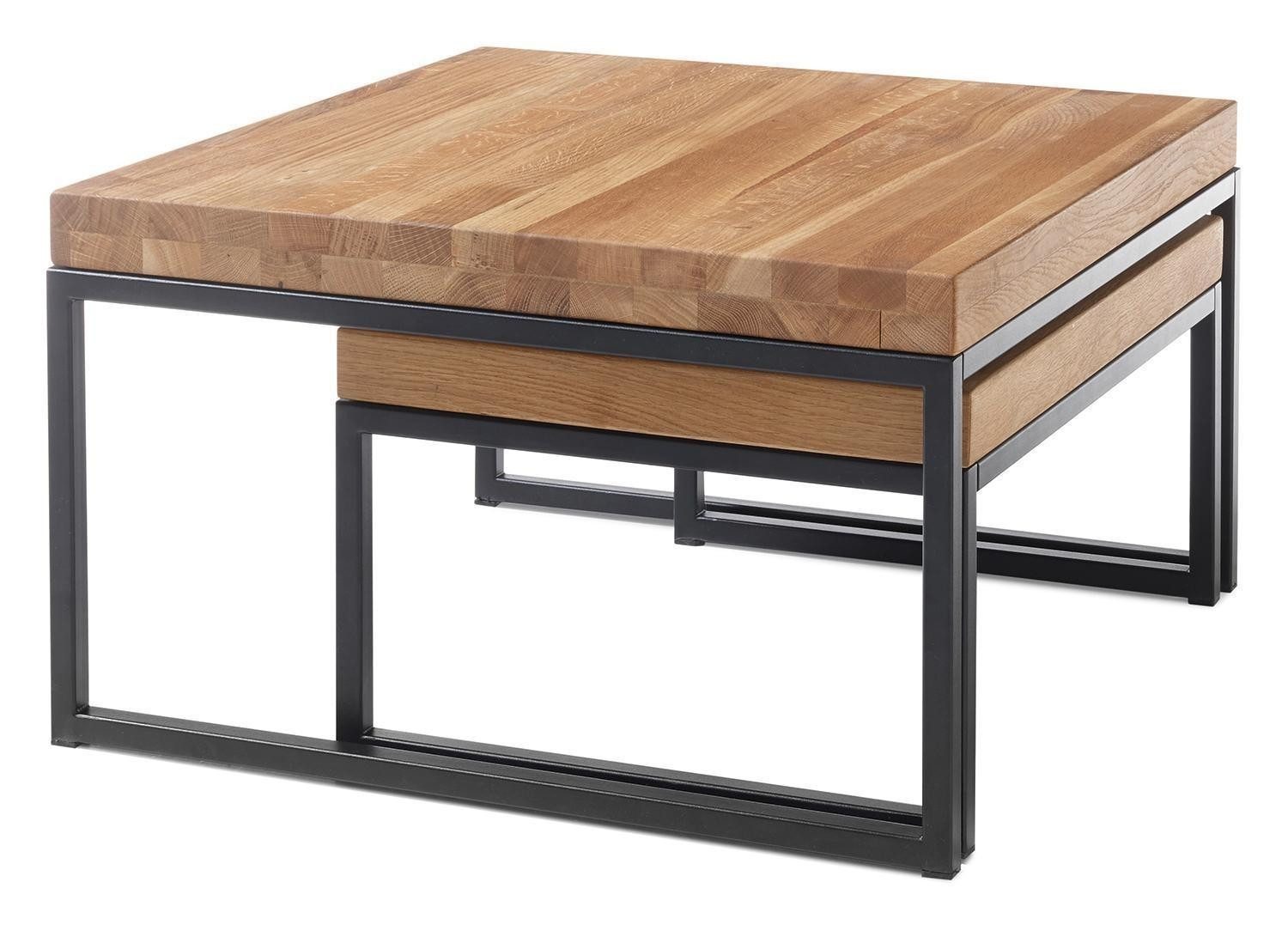 Couchtisch 2-teilig LUBAO, Braun, Schwarz, Asteichenholz, Metallgestell, B 65 x H 38 x T 65 cm, B 57 x H 30 x T 45 cm