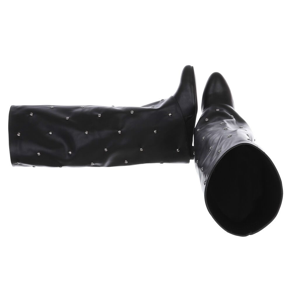 Ital-Design Glamouröse Damenstiefel mit Perlendetails für besondere Anlässe Keilstiefel (90458138) Keilabsatz/Wedge Stiefel in Schwarz