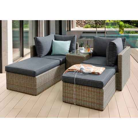 Destiny Balkonset IBIZA, (Set, 13-tlg), aus Polyrattan, Tisch 71x40x53 cm, naturfarben, inkl. Auflagen